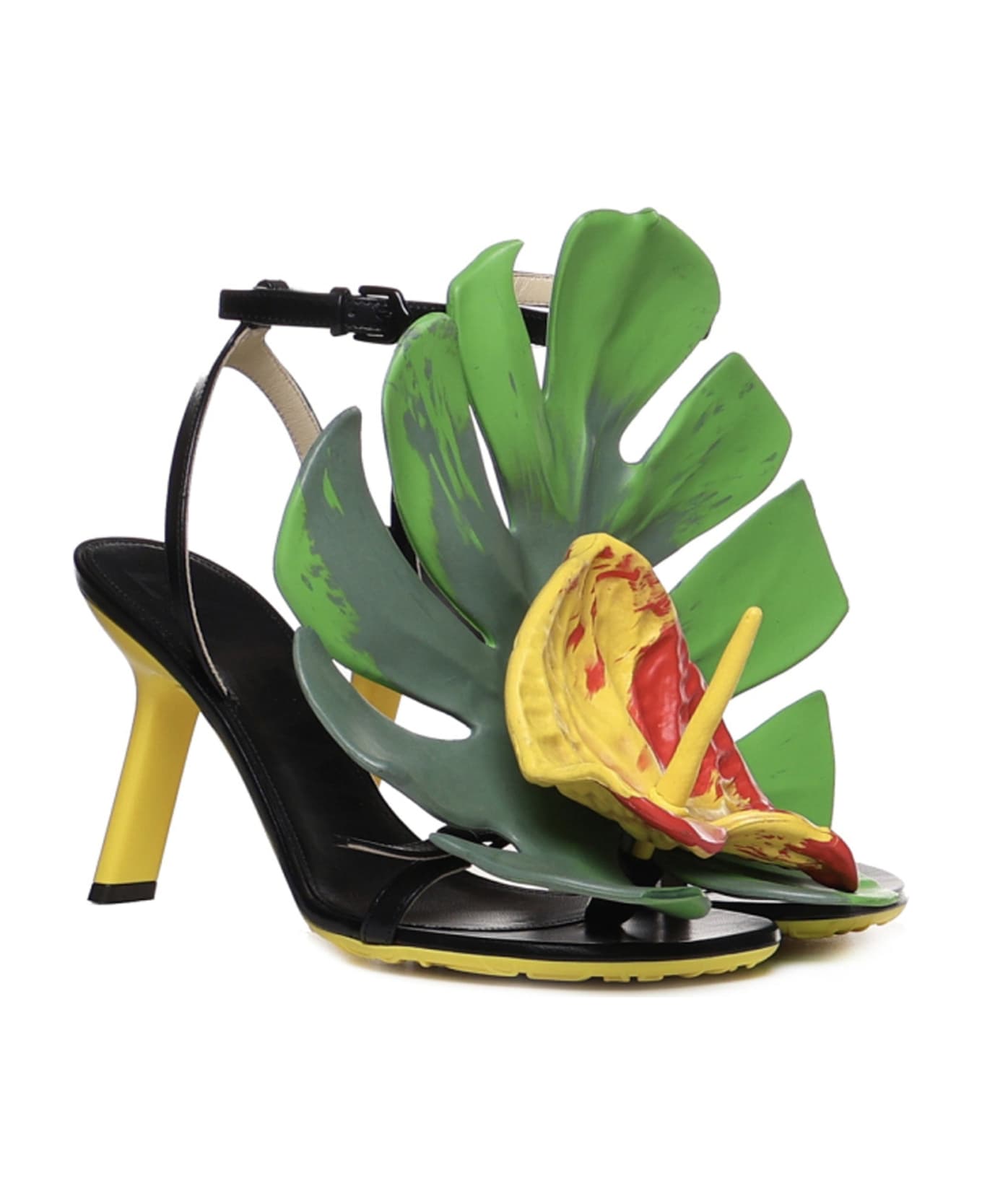 Loewe Petal Monstera Leather Sandals - Black