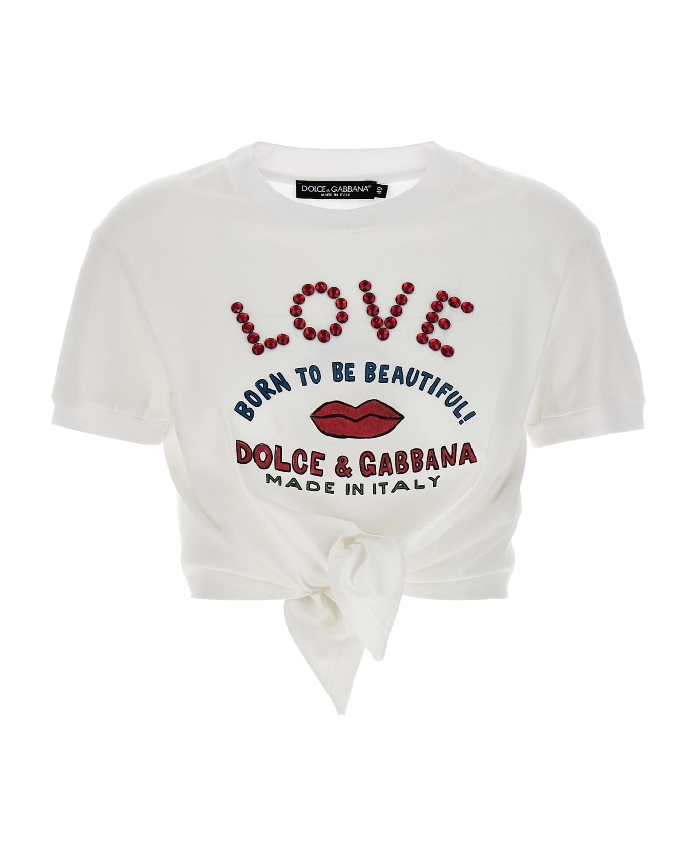 Dolce & Gabbana Cropped T-shirt With Knot - White