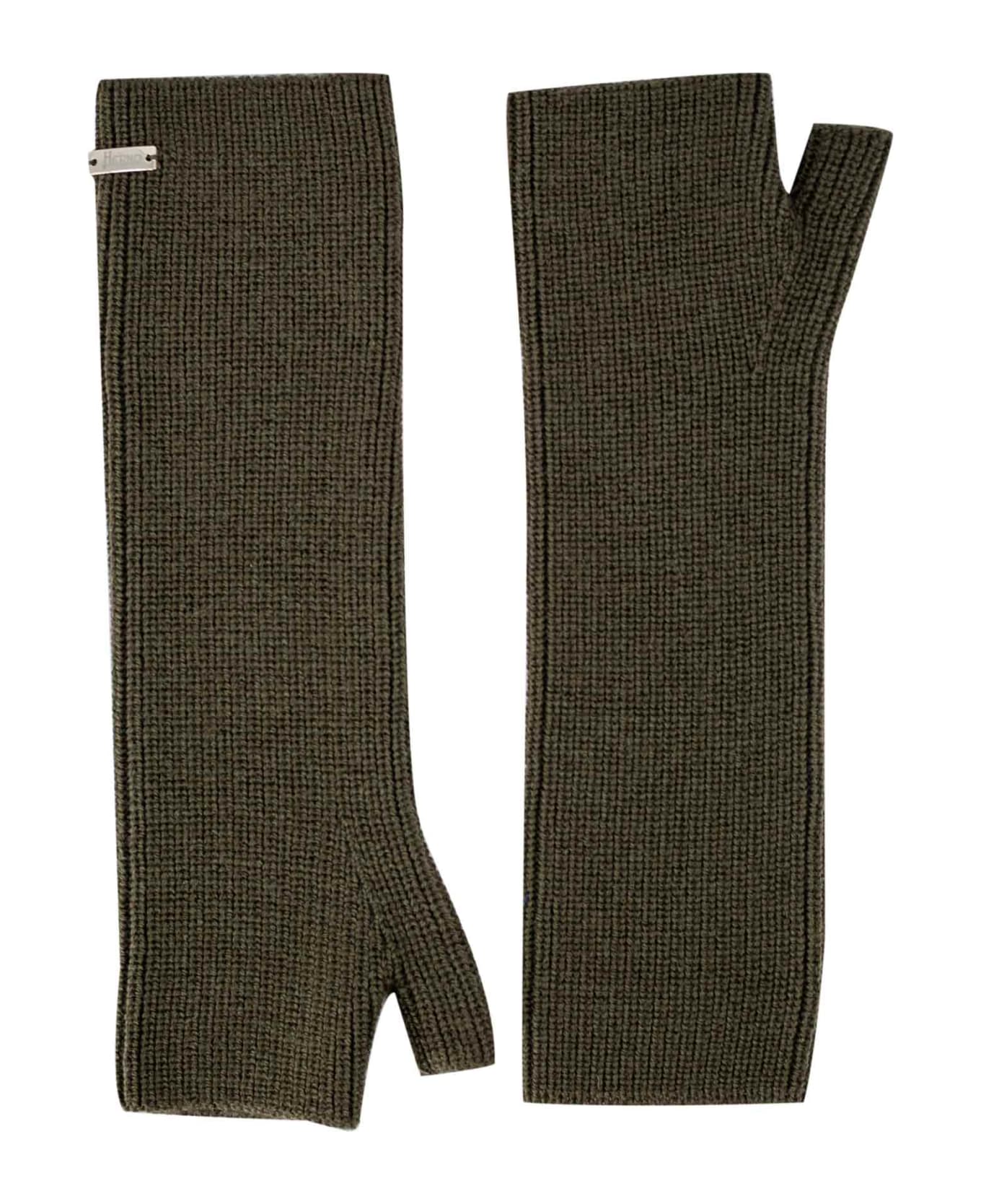 Herno Wool Blend Knitted Gloves - Militar green