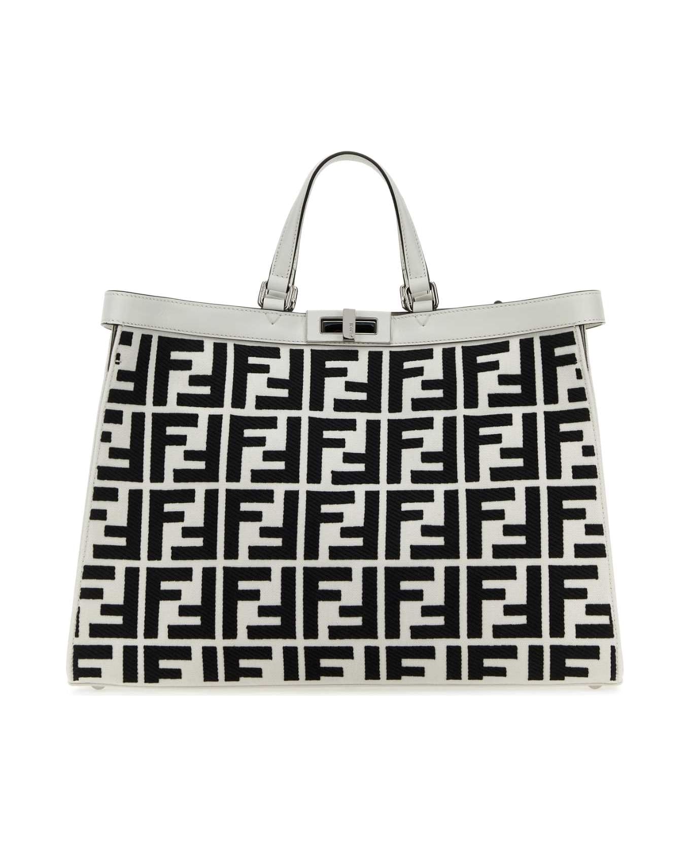 Fendi Embroidered Fabric X-tote Shopping Bag - WHITERICENEROP