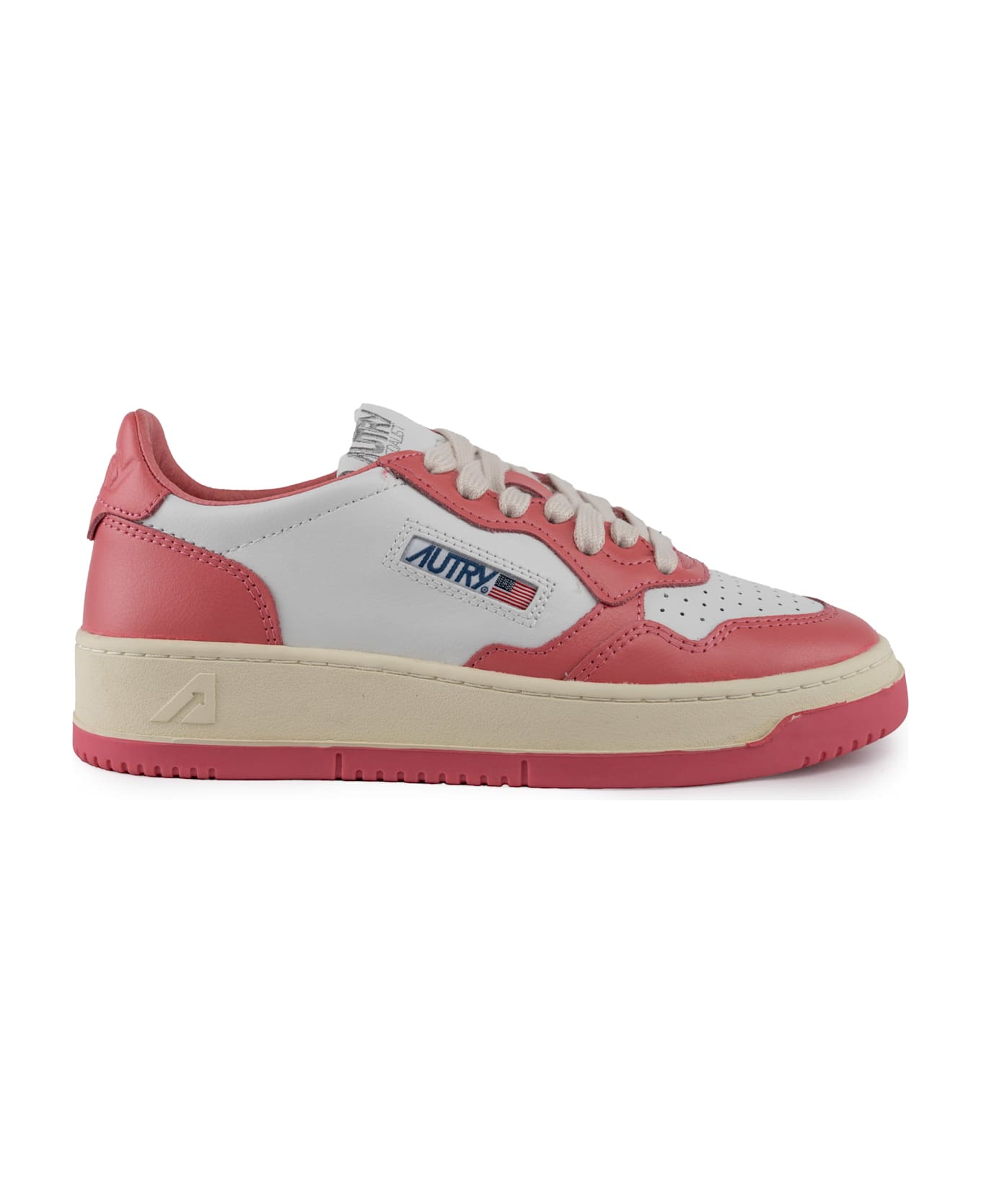 Autry Medalist Low Sneakers In Two-tone Leather - WHITE/PINK