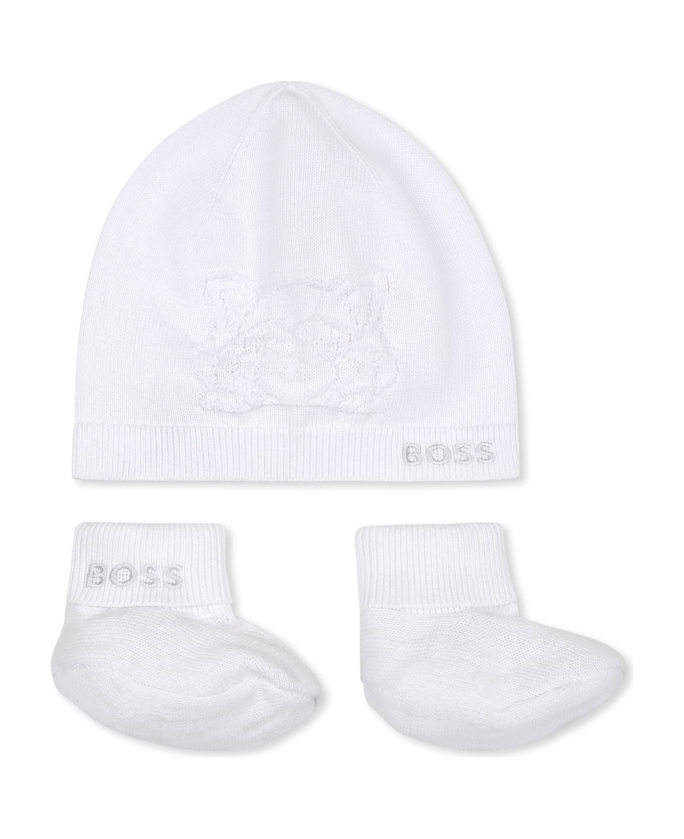 Hugo Boss White Accessory Set For Baby Boy With Logo - White