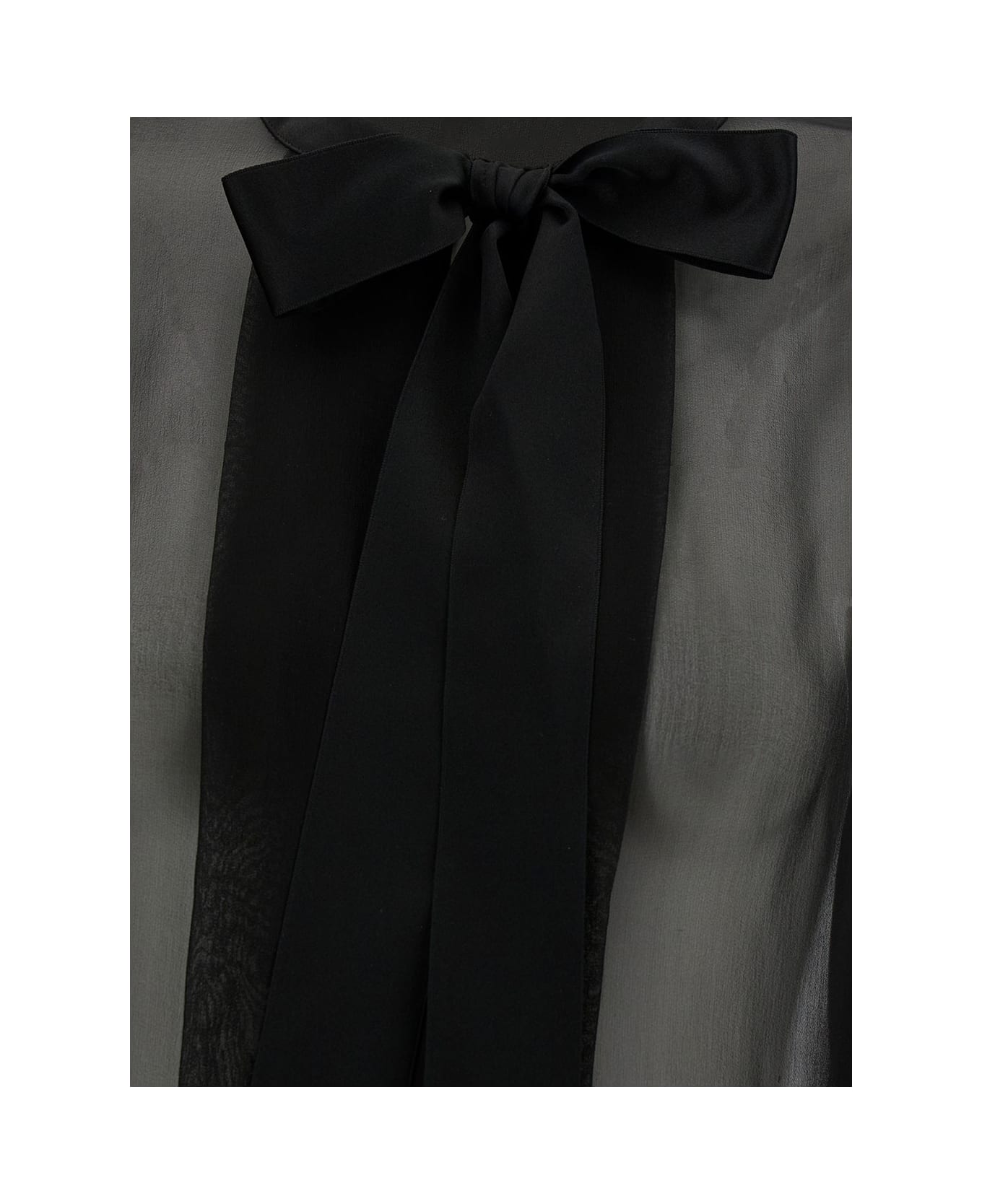 Saint Laurent Black Shirt With Bow Detail In Semi-sheer Silk Woman - Black