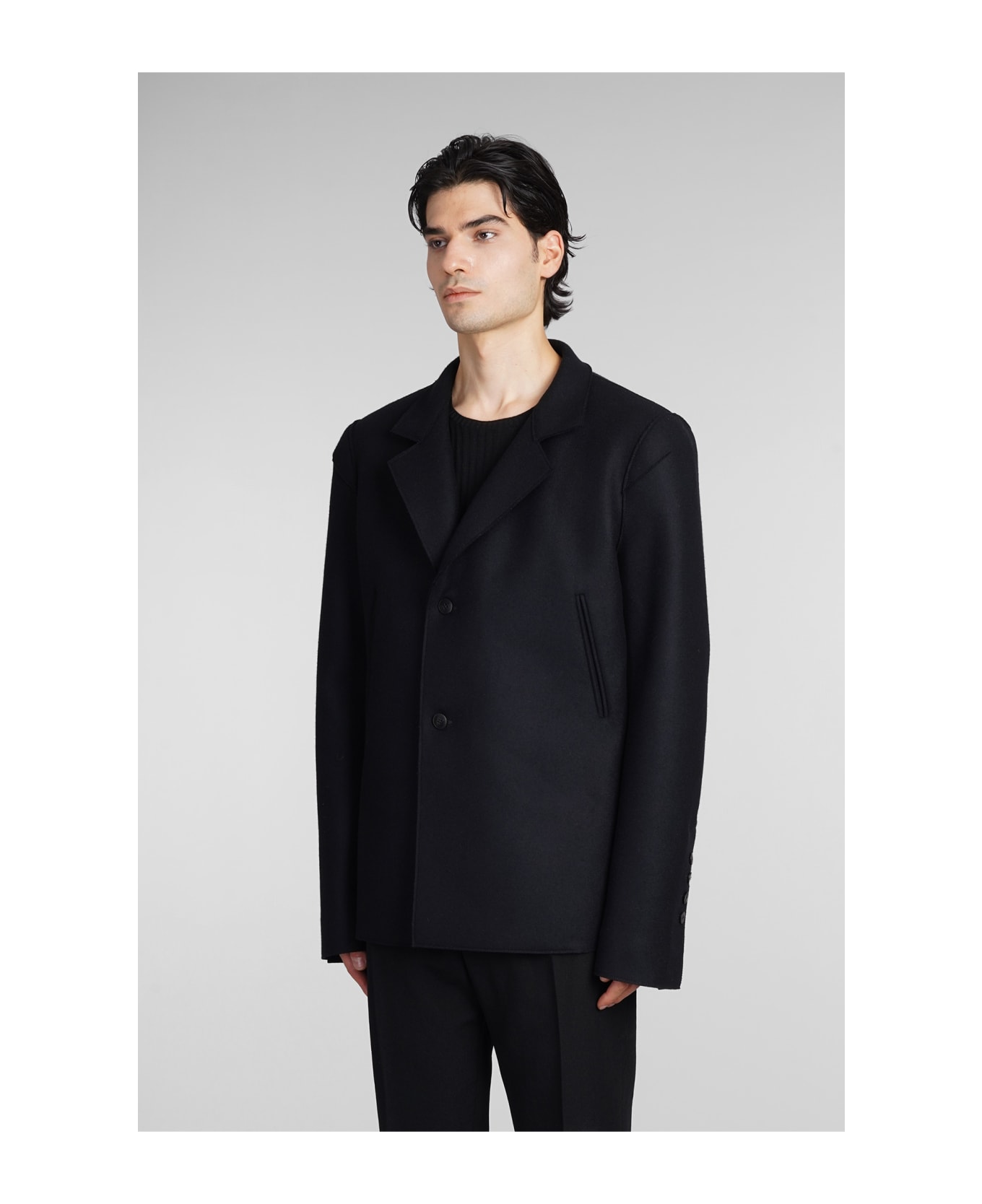 Sapio N32 Coat In Black Wool - black