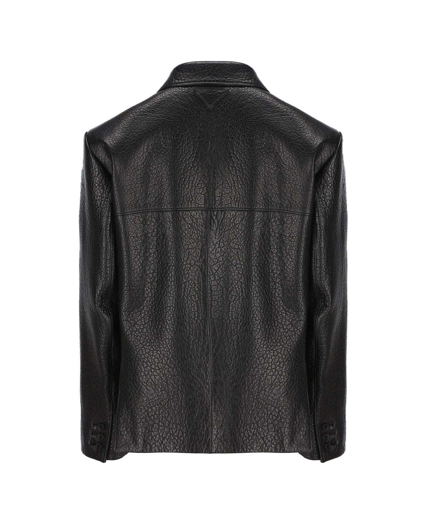 Prada Single-breasted Long-sleeved Leather Jacket - Nero ブレザー