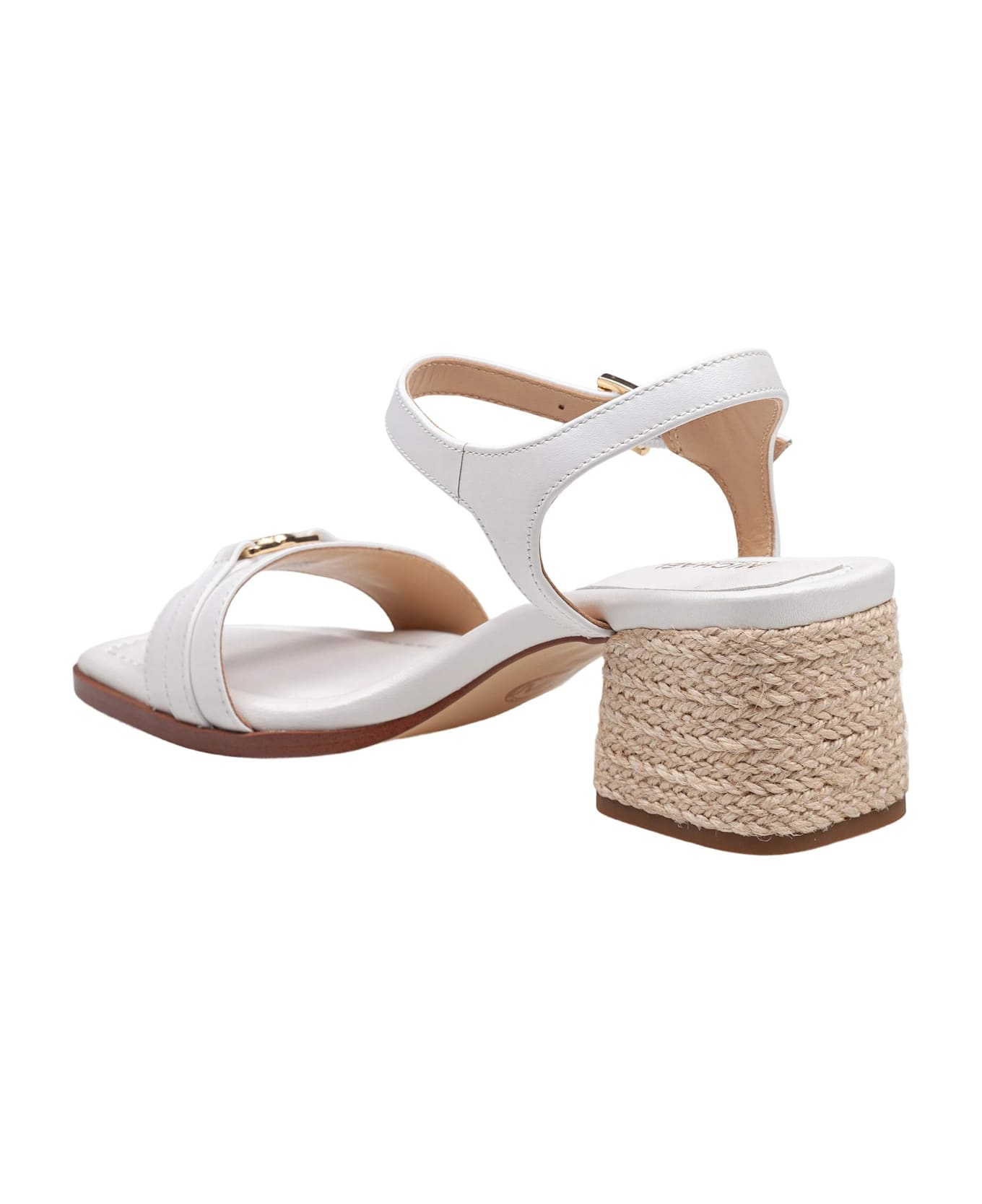 Michael Kors Mandy White Leather Sandal With Jute Heel - Optic White