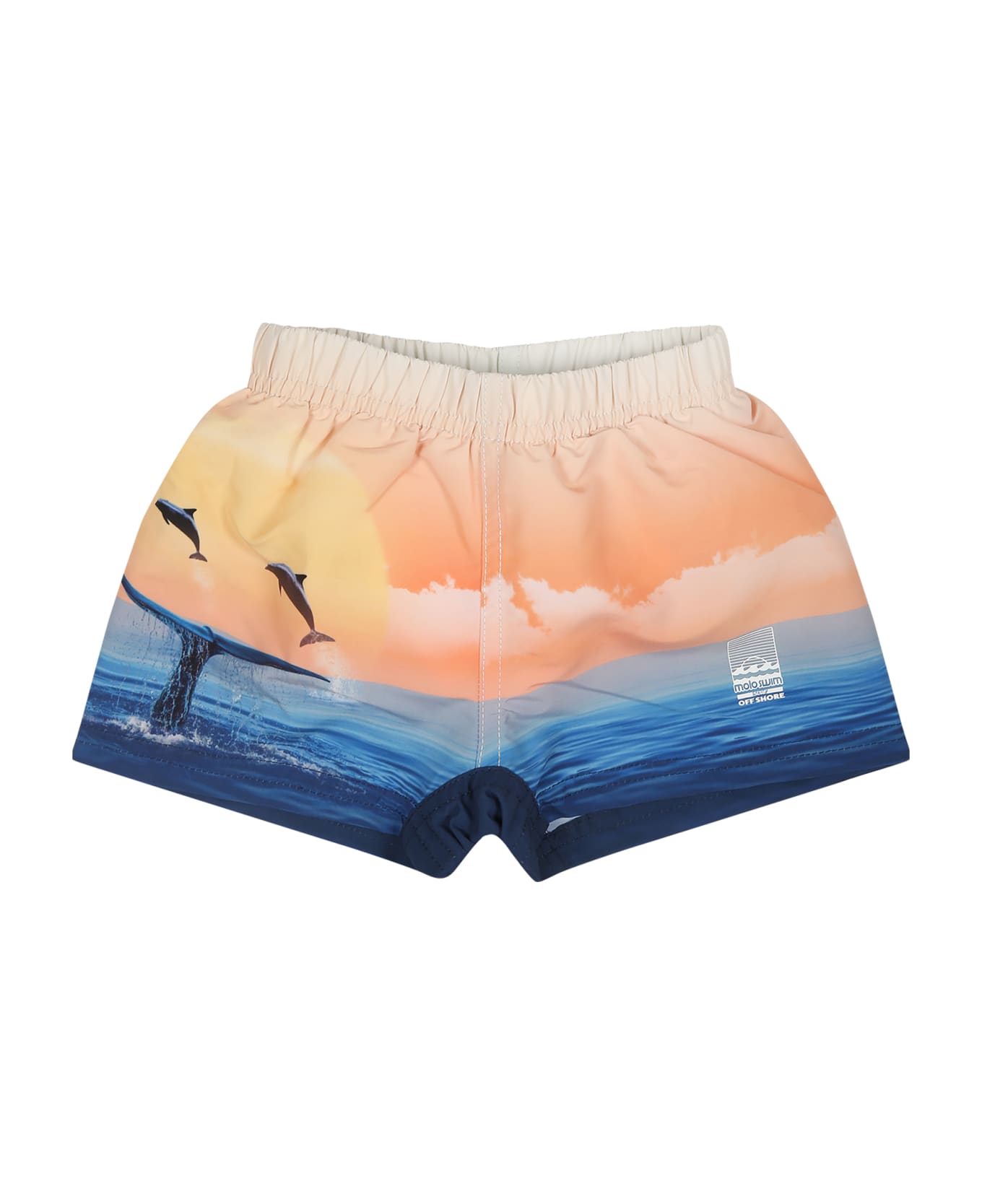 Molo Orange Swimsuit For Baby Boy With Dolphins - Multicolor 水着