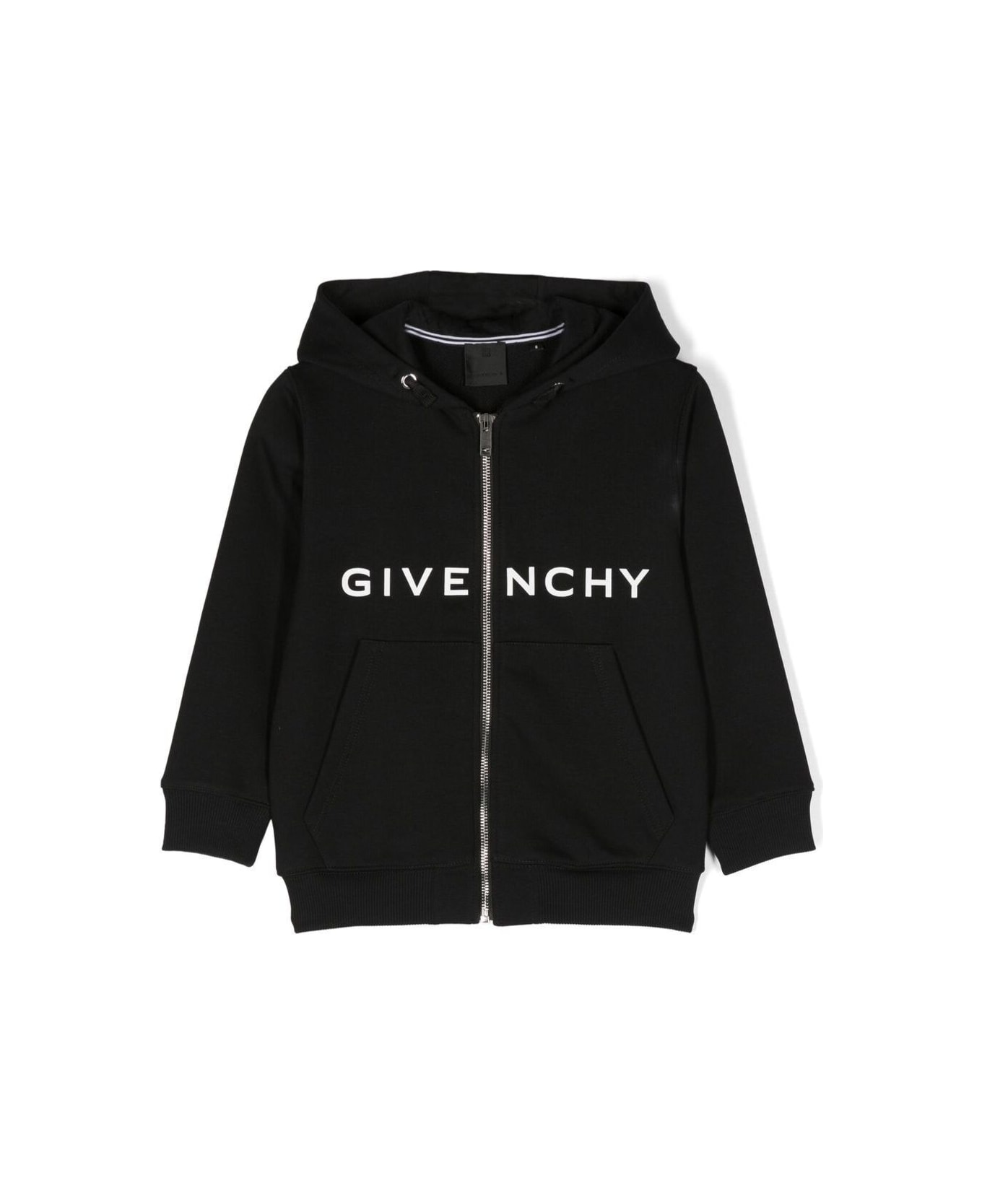 Givenchy Black Hooded Sweatshirt With Zip Fastening And Printed Logo In Cotton Blend Boy - Black