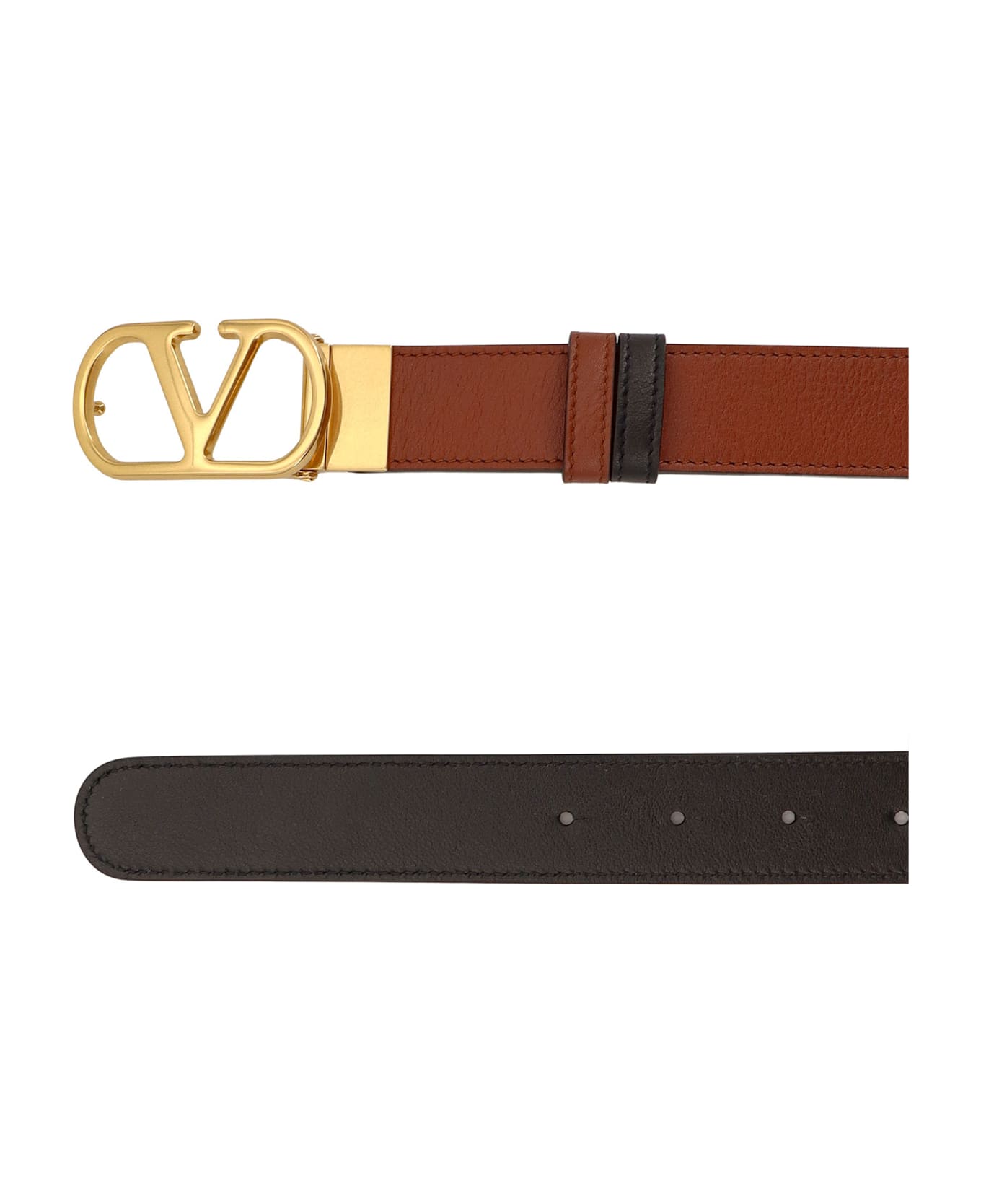 Valentino Garavani Leather Belt - DEEP CARAMEL/NERO