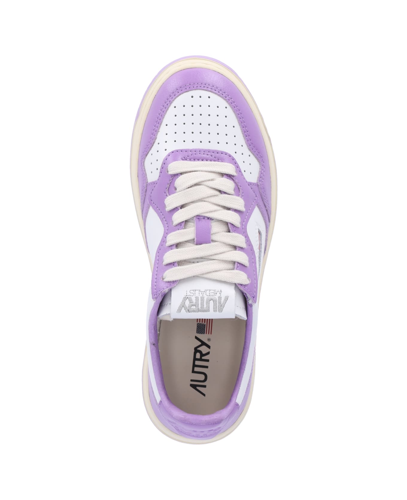 Autry Medialist Low Sneakers In White/purple Two-tone Leather - Violet