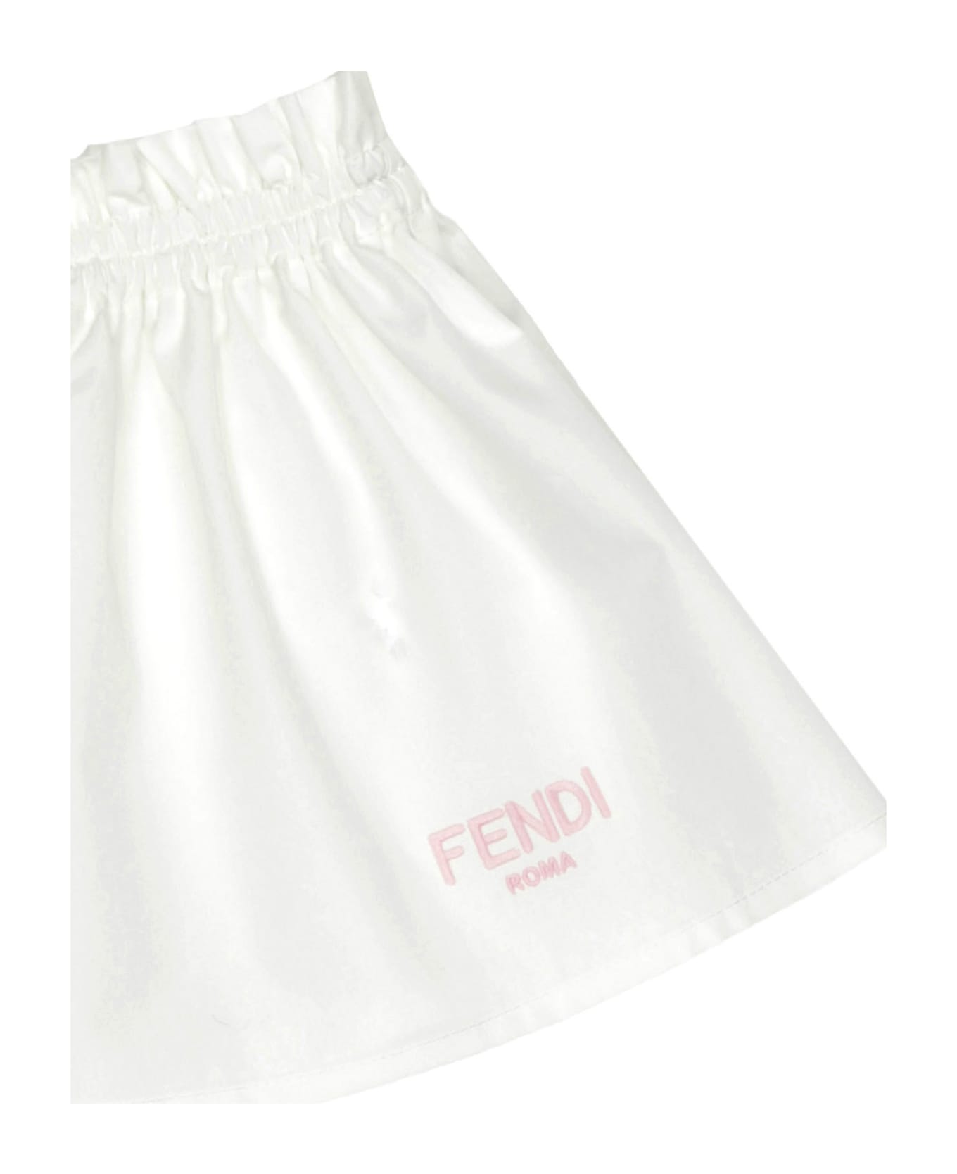 Fendi White Flared Skirt With Pink Logo - White