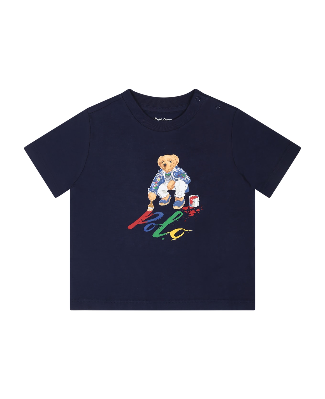 Ralph Lauren Blue T-shirt For Baby Boy With Polo Bear - Blue