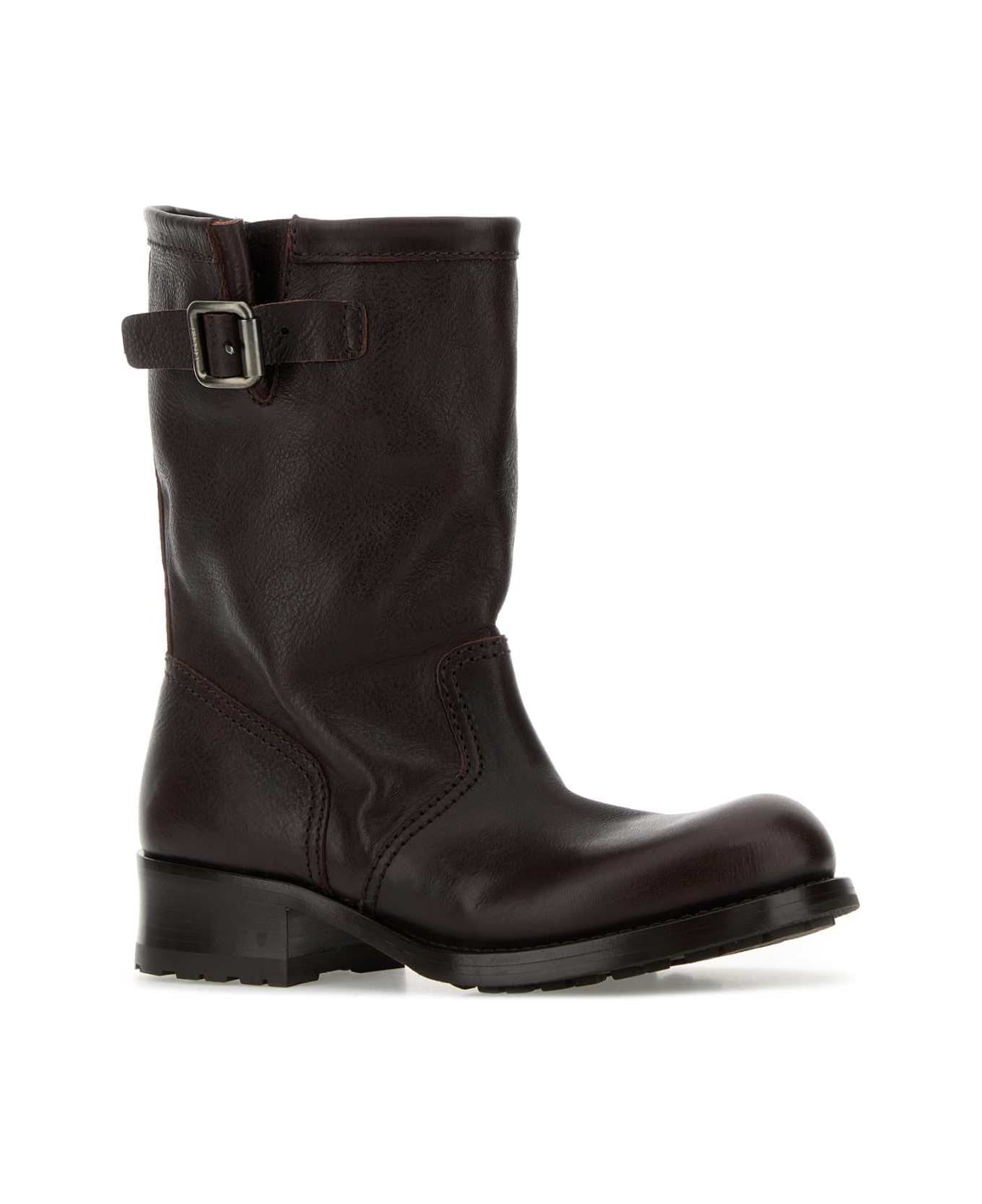 Prada Chocolate Leather Ankle Boots - MORO