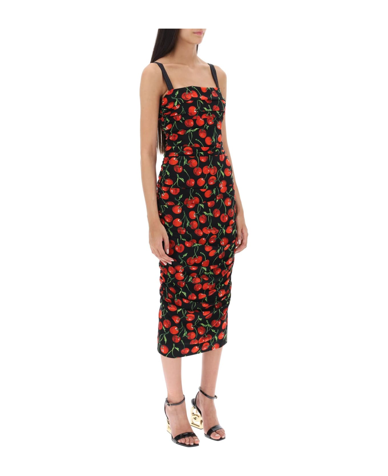 Dolce & Gabbana Cherry Print Jersey Midi Dress - Ciliegie Fdo Nero