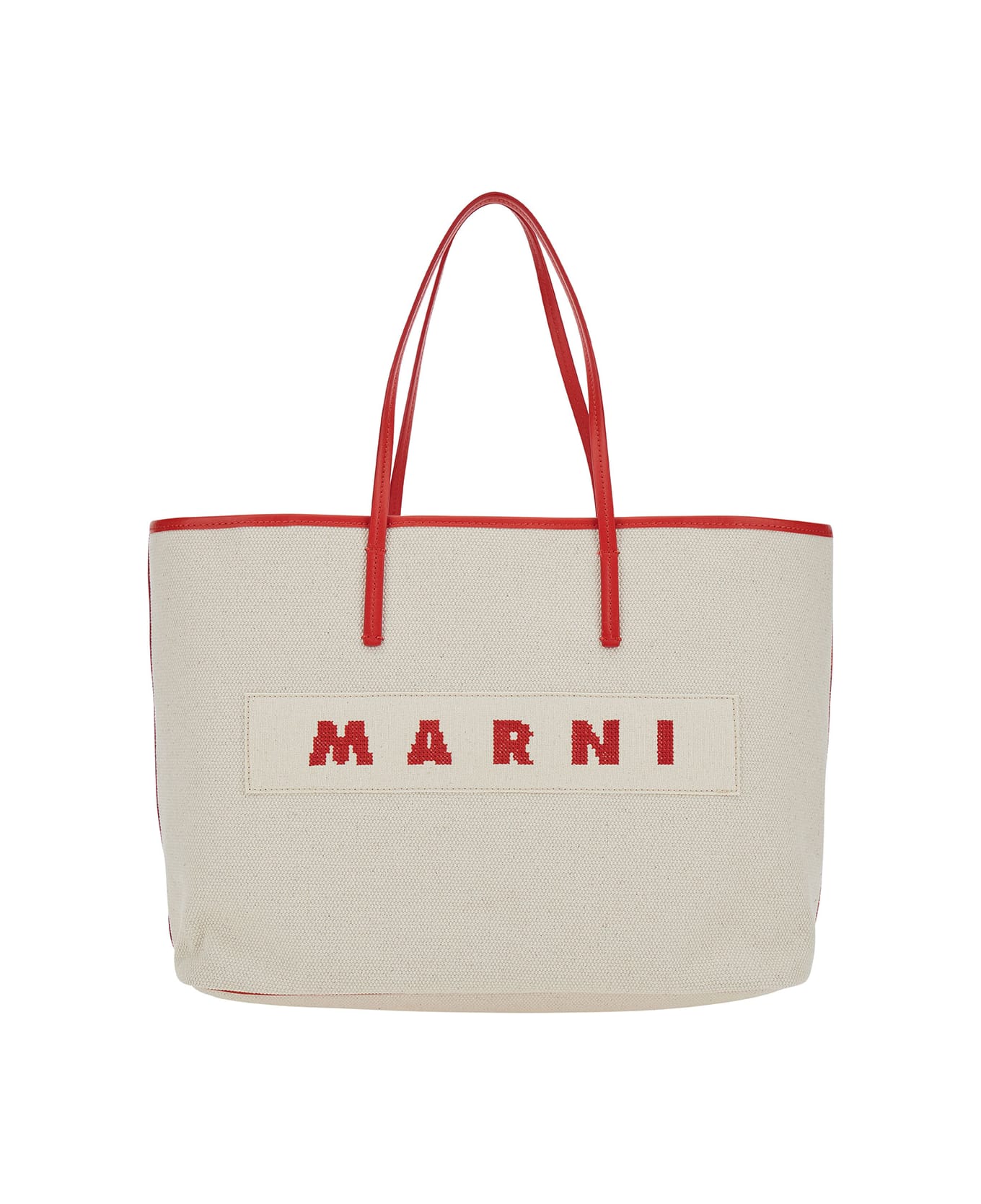 Marni 'small Janus' White Tote Bag With Logo Patch In Cotton Woman - White