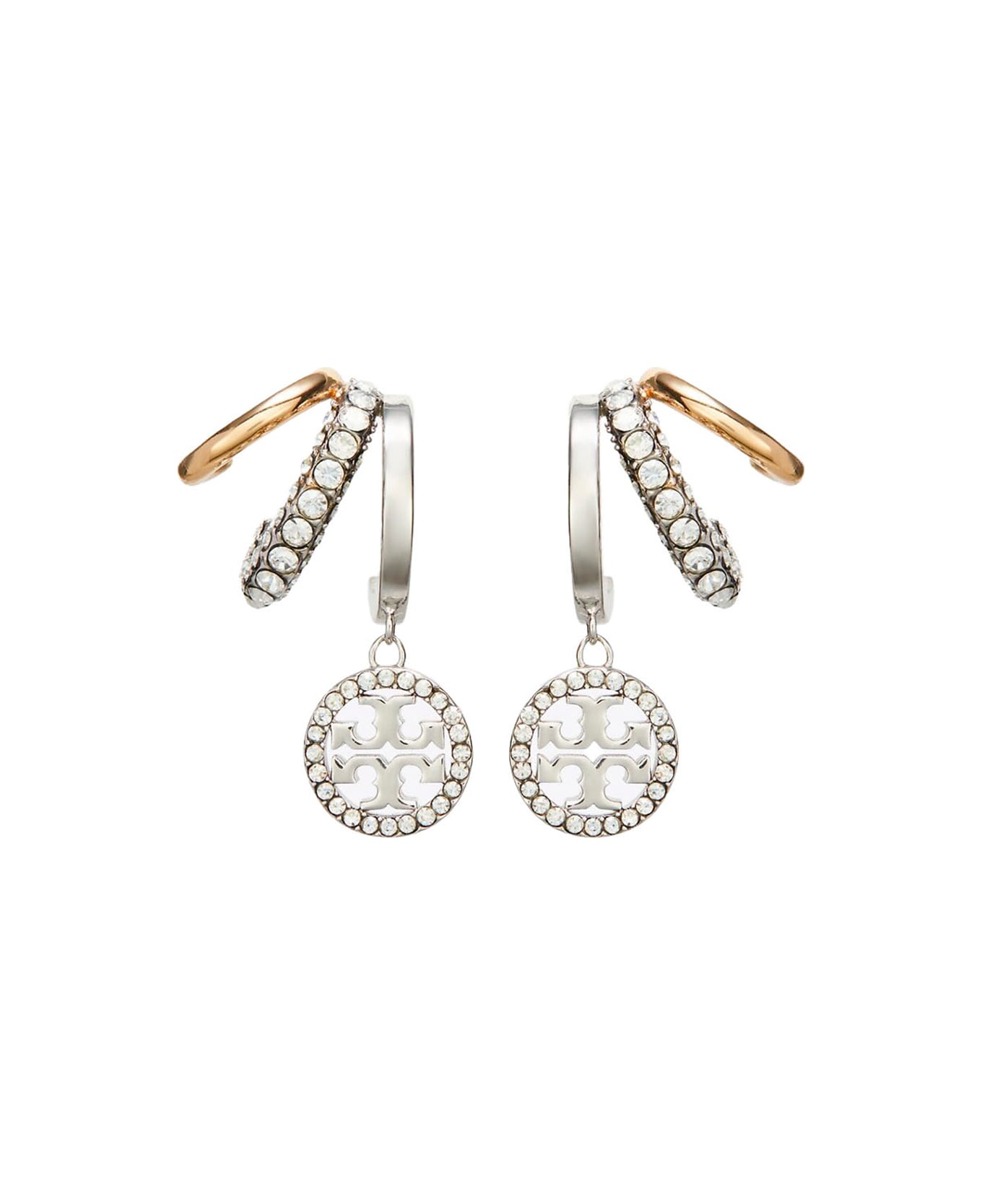 Tory Burch Miller Pave Triple Hoop Earring - Metallic