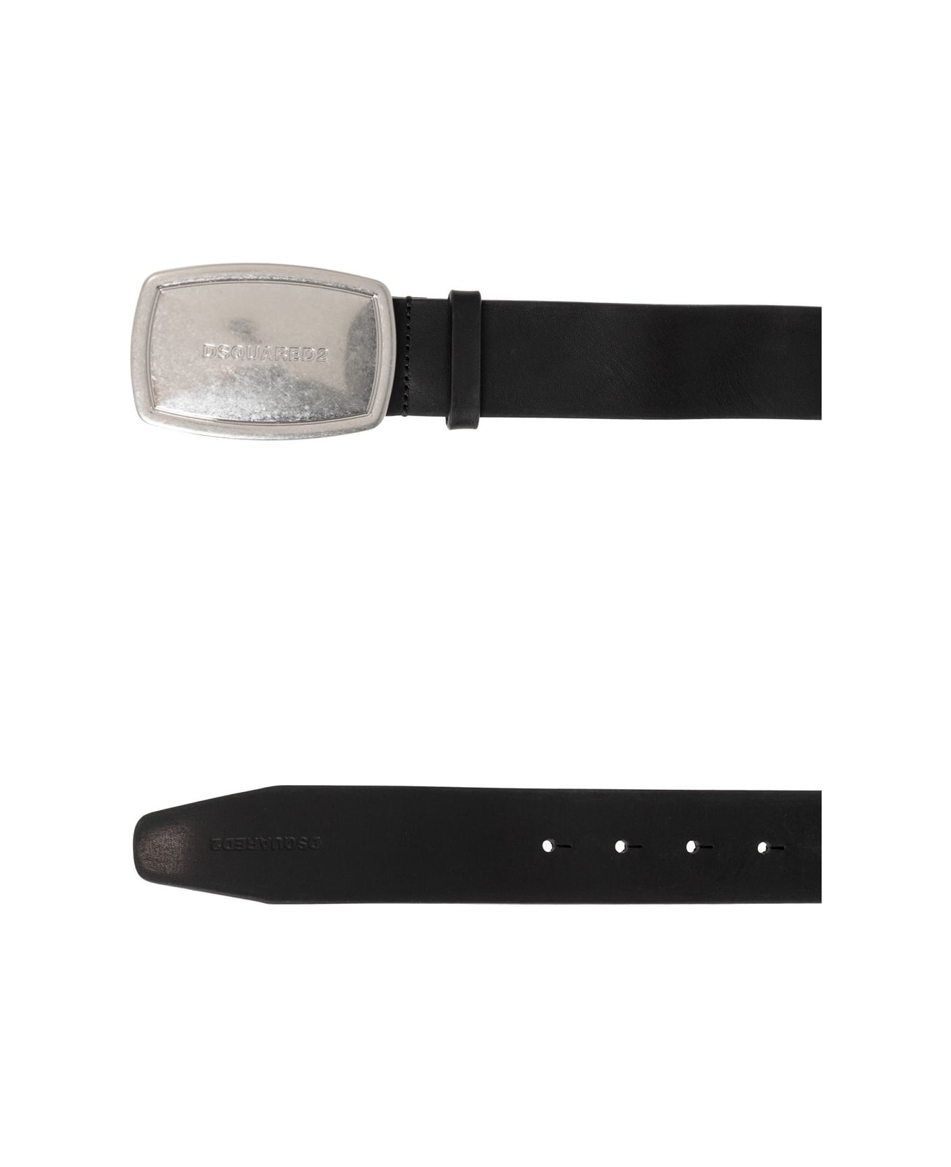 Dsquared2 Logo Engraved Buckle Belt - Nero/vintage Palladium