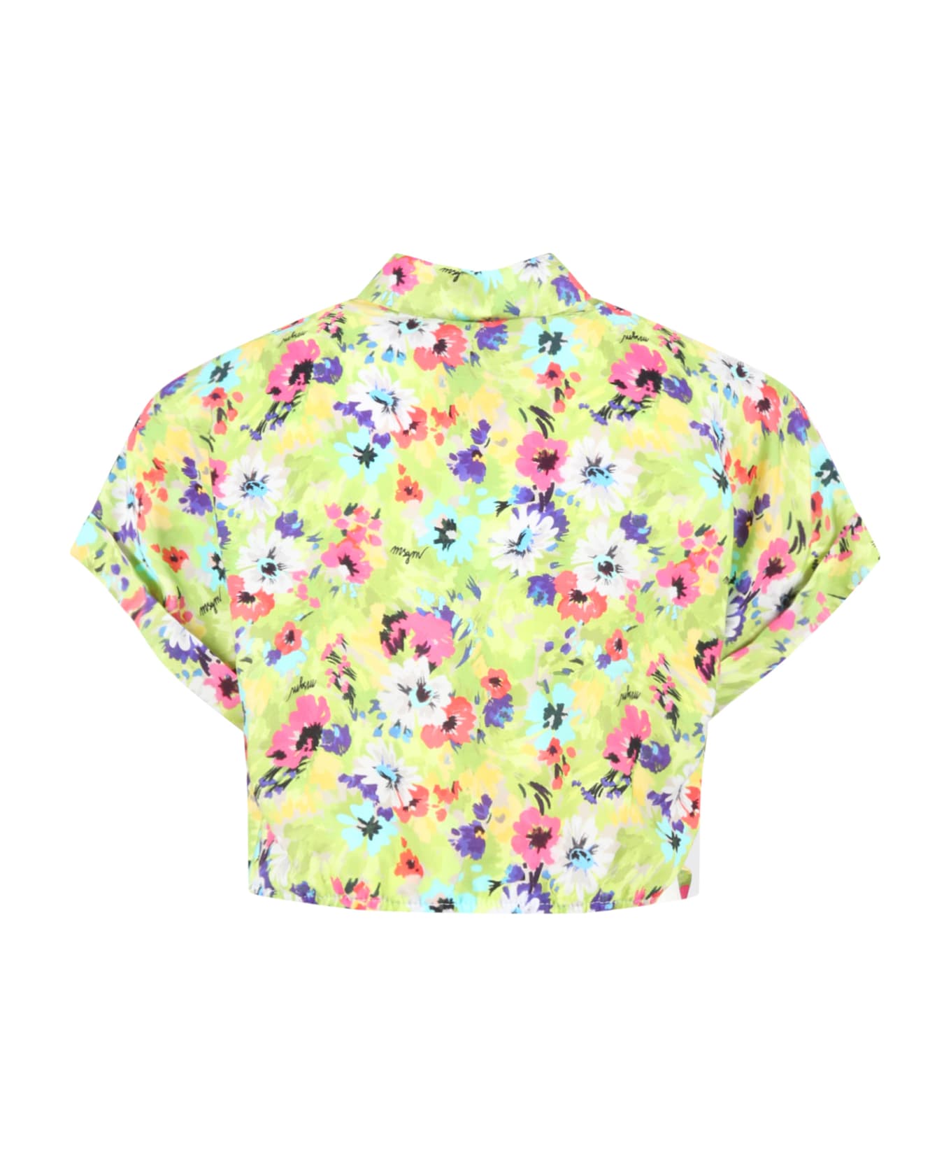 MSGM Green Shirt For Girl With Floral Print - Green シャツ