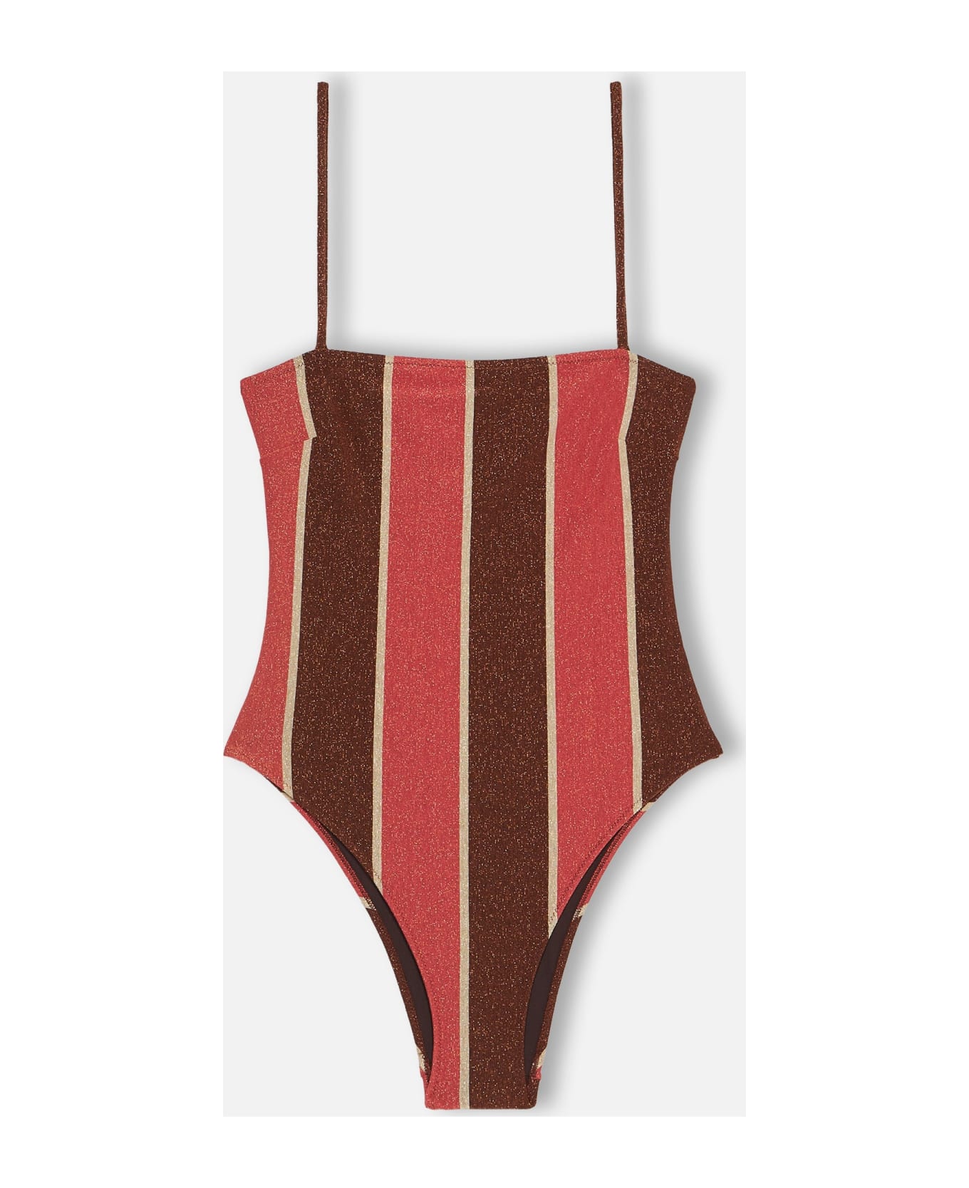 MC2 Saint Barth Brown And Pink Striped Lurex One-piece Swimsuit Blume - BROWN