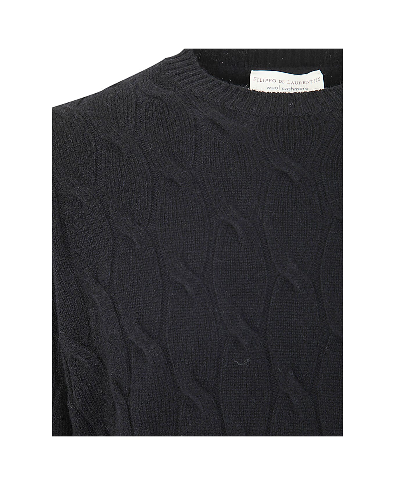 Filippo De Laurentiis Wool Cashmere Long Sleeves Crew Neck Sweater With Braid - Black