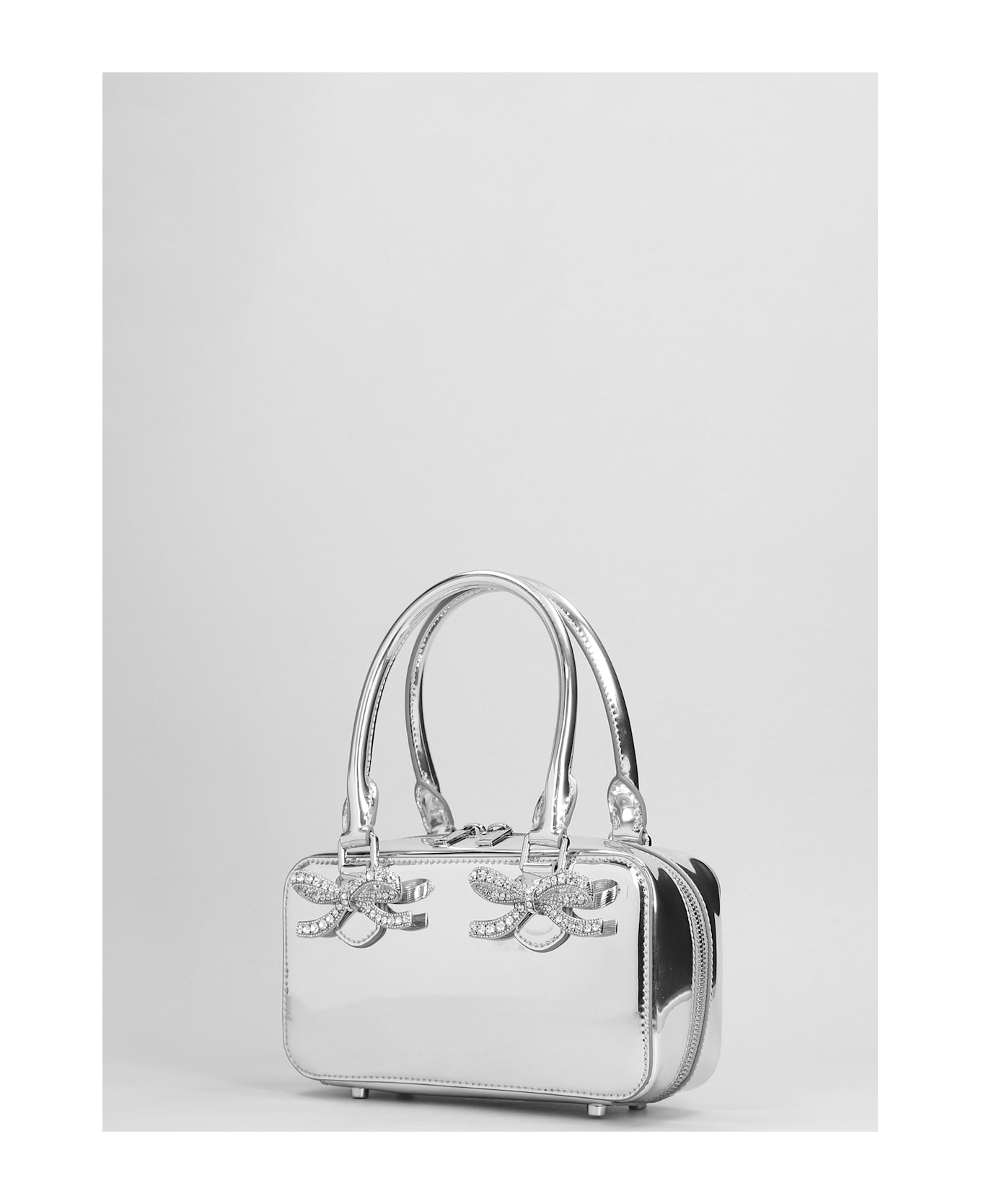 self-portrait Hand Bag In Silver Leather - silver