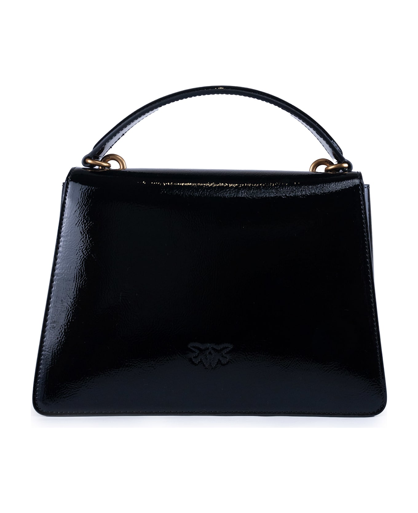 Pinko Love One Top Handle Classic Light Shiny Bag - Nero-antique gold