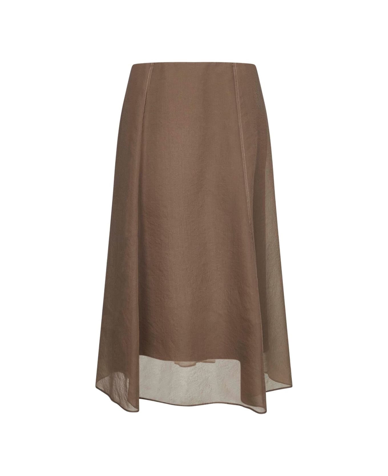 Brunello Cucinelli Silk Midi Skirt - Brown