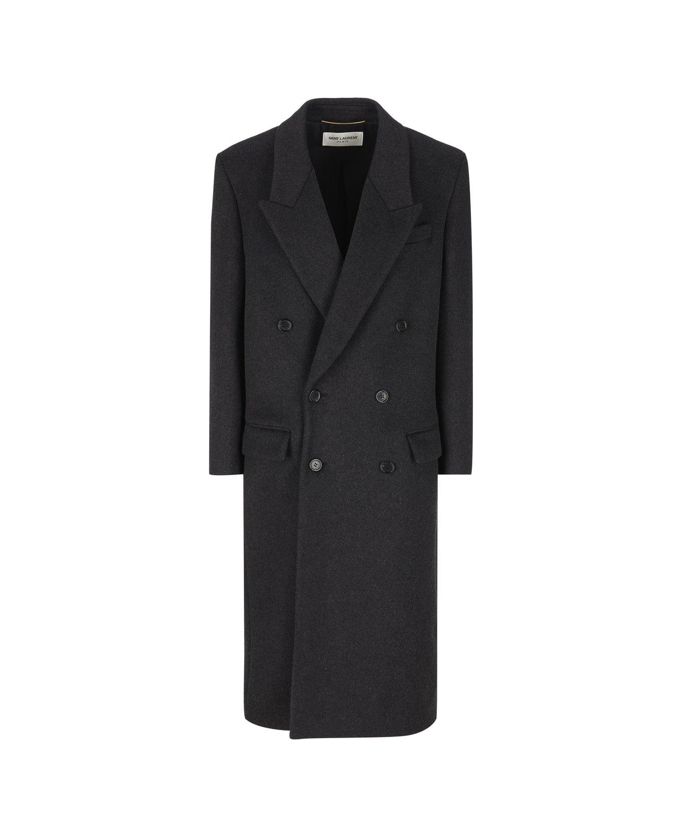 Saint Laurent Double-breasted Long-sleeved Coat - GREY