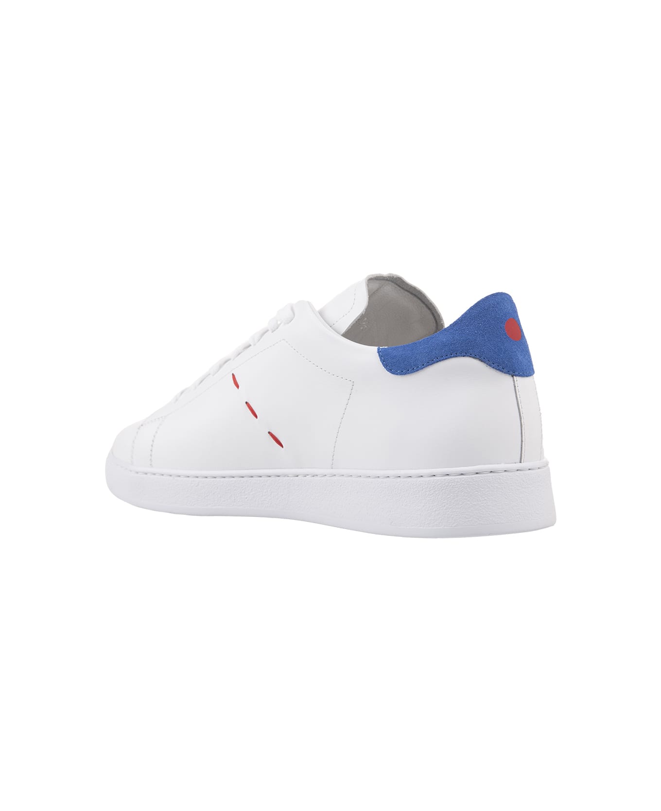 Kiton White Leather Sneakers With Blue Details - Blue