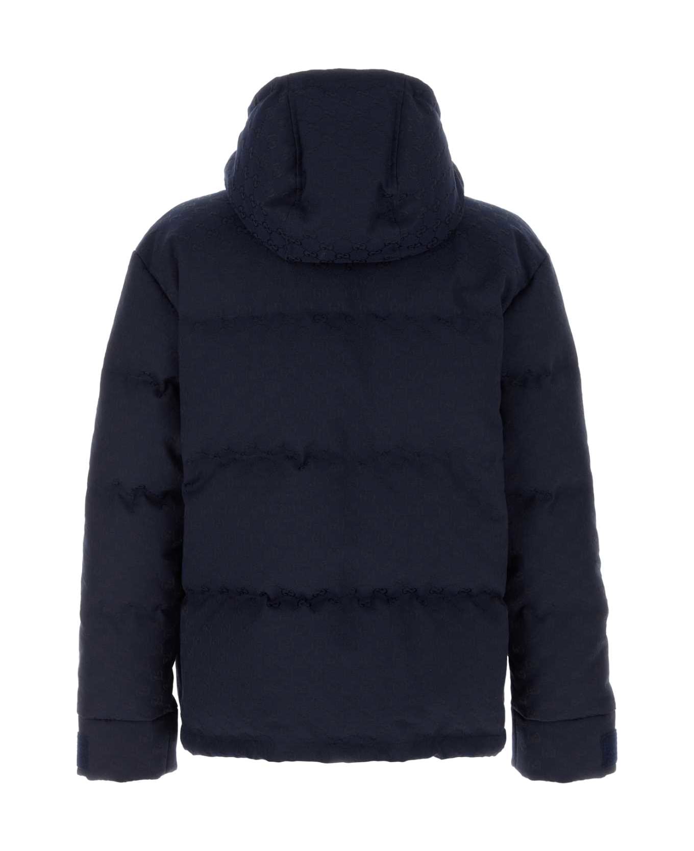 Gucci Navy Blue Gg Fabric Down Jacket - NAVY