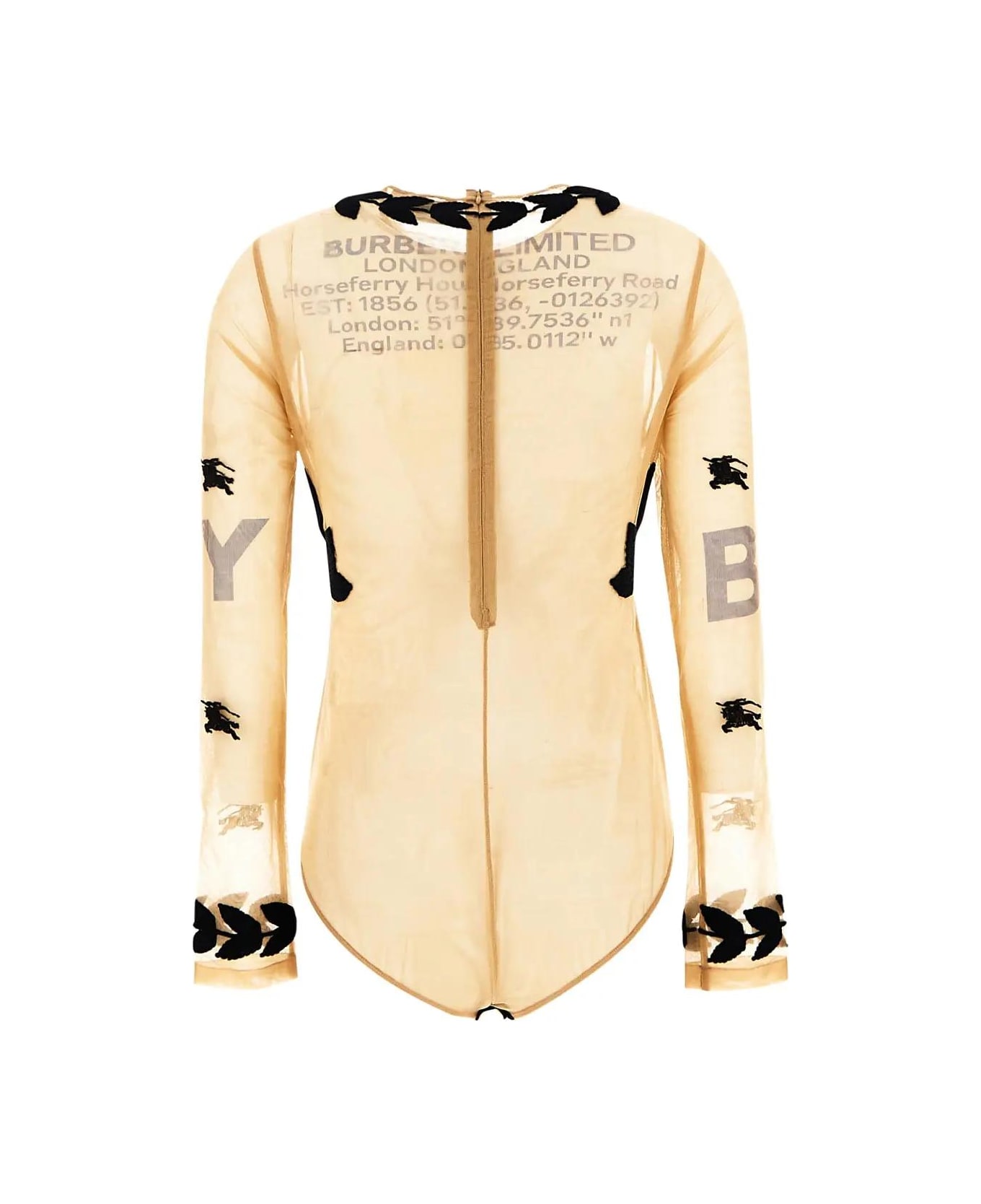 Burberry Ekd Embroidered CanyonTM Tulle Bodysuit - Camel