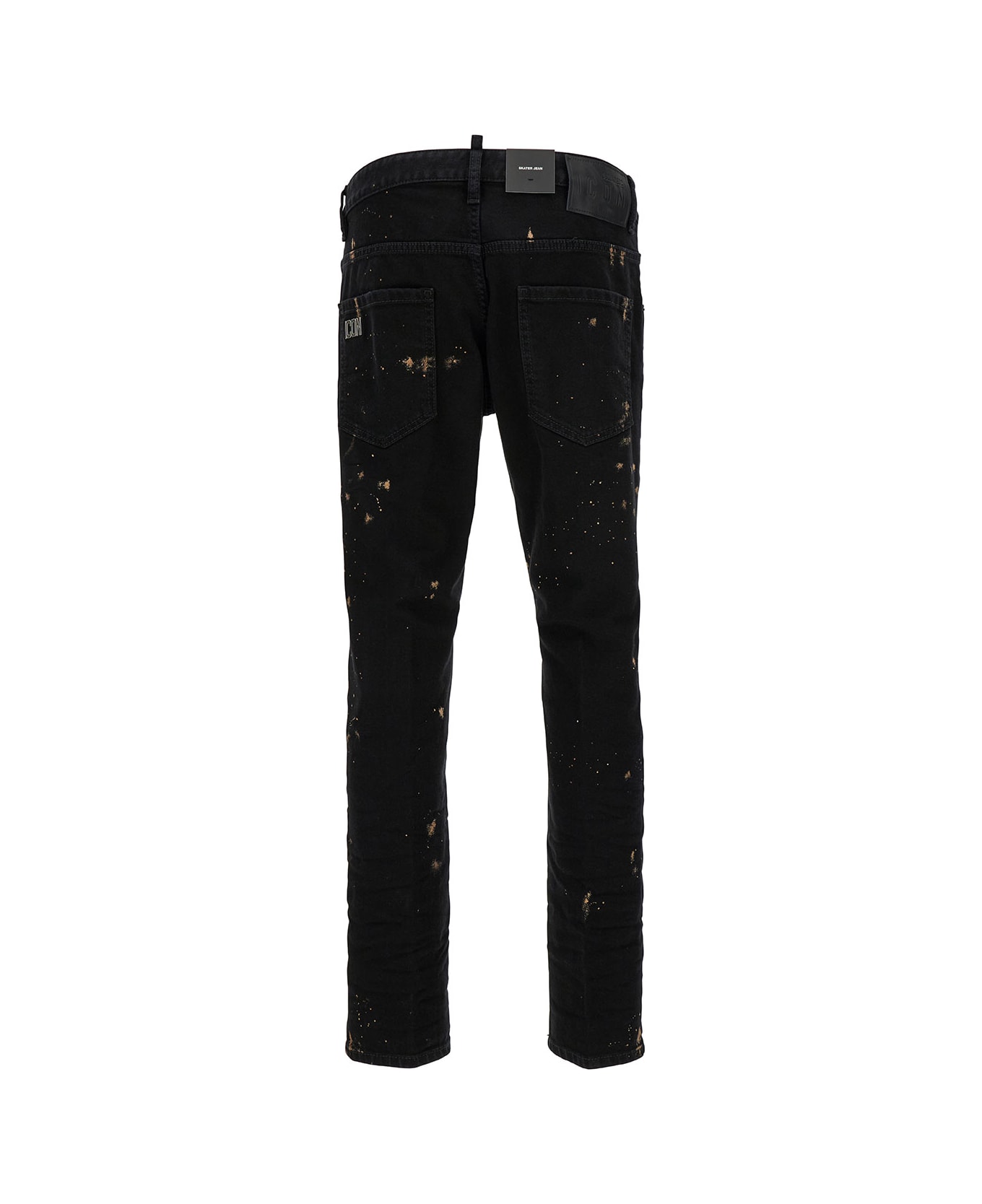 Dsquared2 'skater' Black Five-pocket Jeans With Paint Stains In Stretch Cotton Denim Man - C