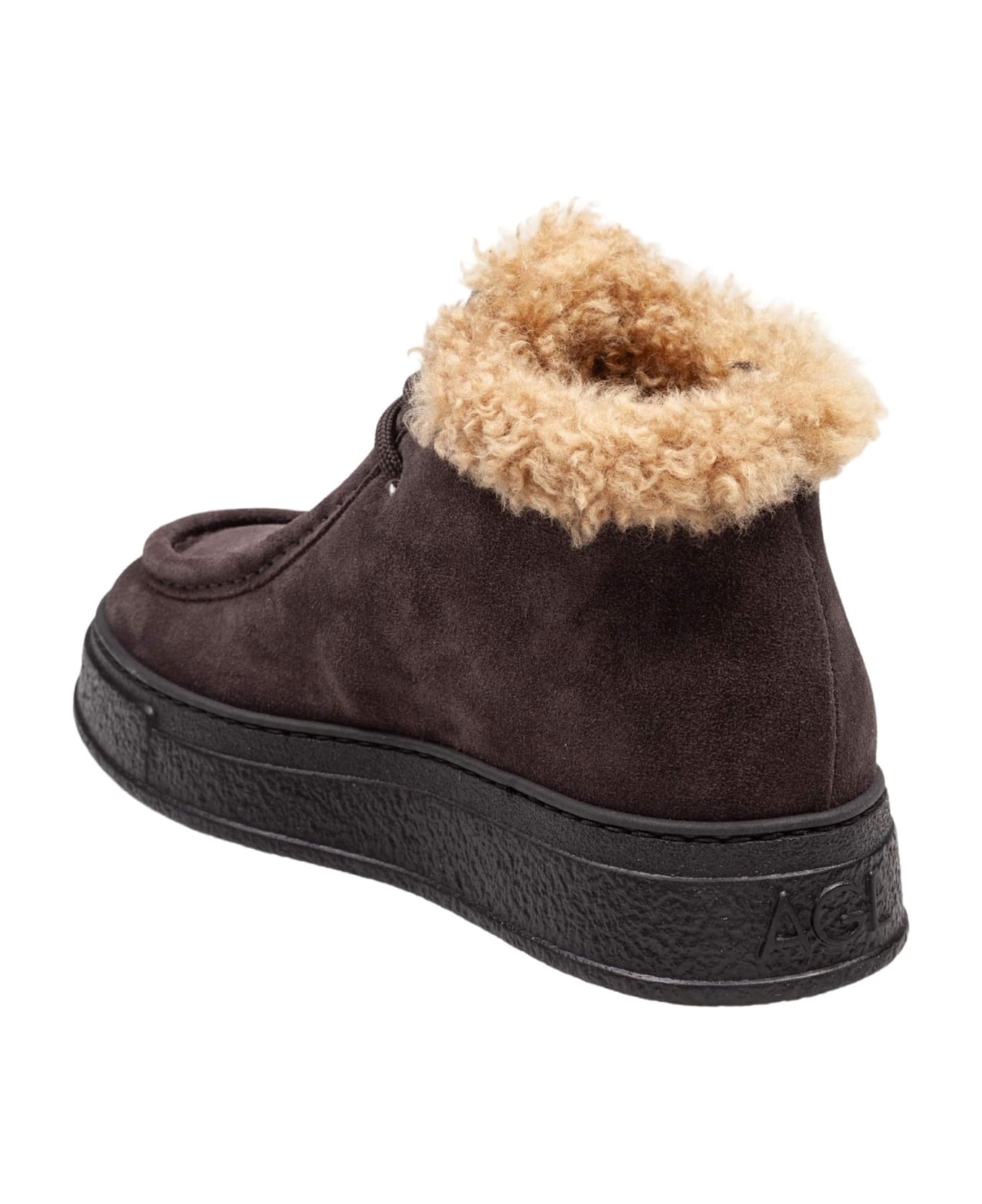 AGL Fergus Suede Sneaker With Sheepskin Lining, Ebony Color - Ebony