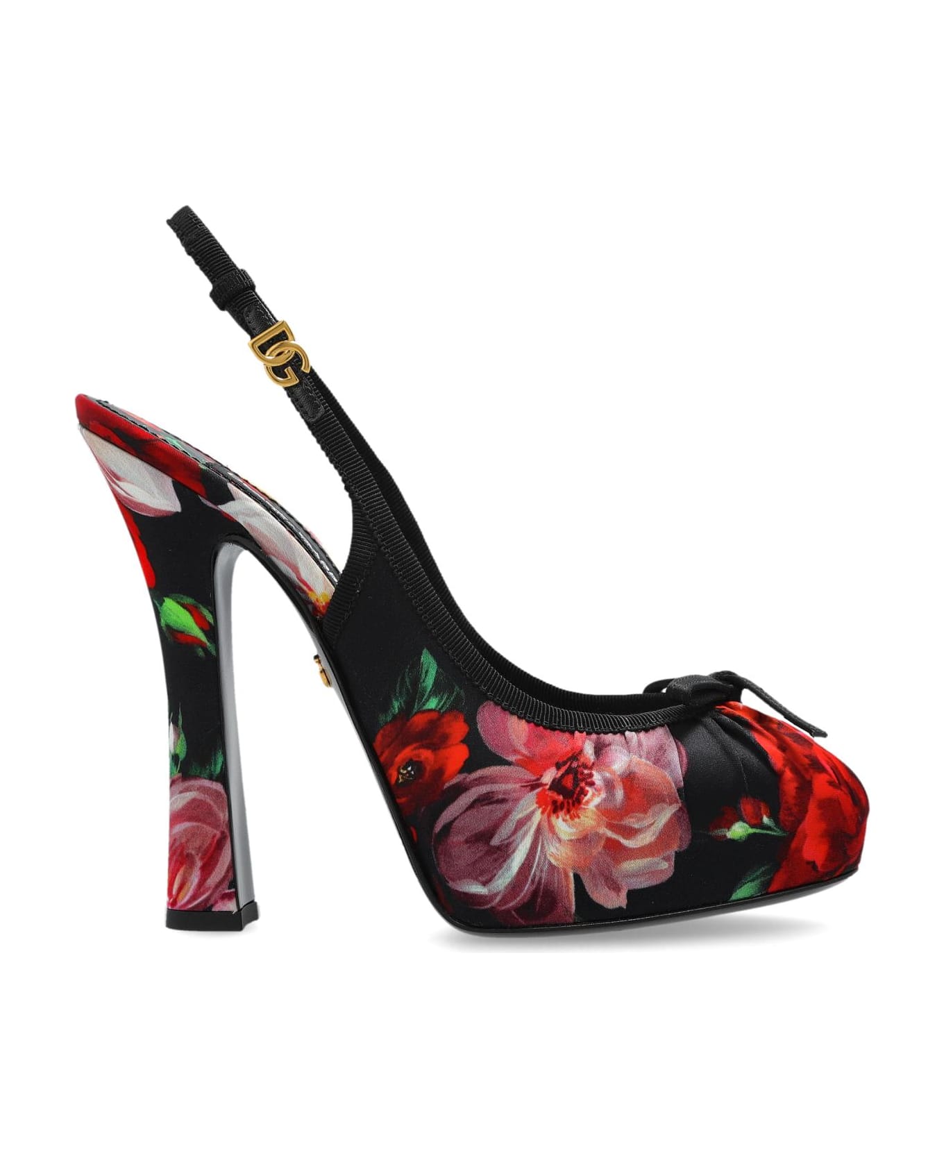Dolce & Gabbana Platform Shoes With Floral Motif - BLACK/RED