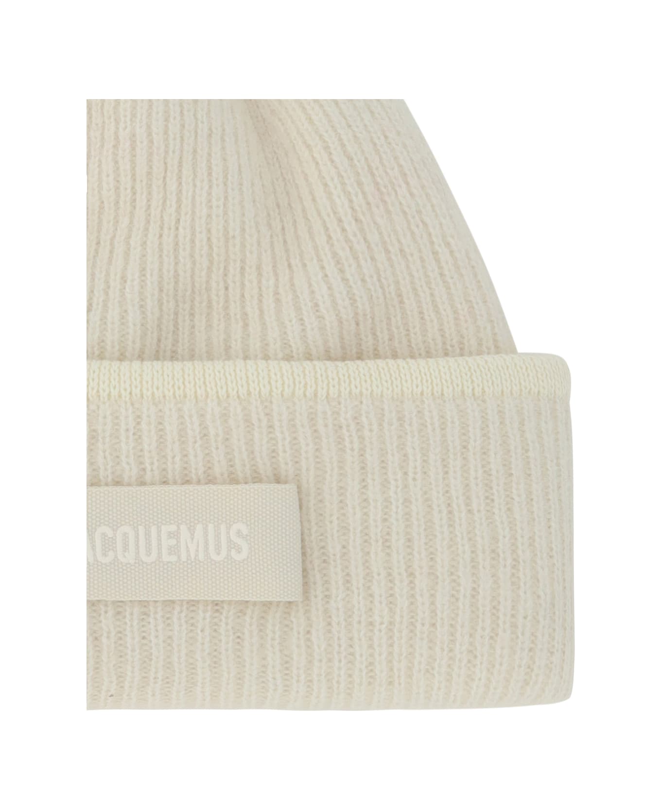 Jacquemus Logo Patch Ribbed Beanie - Off White