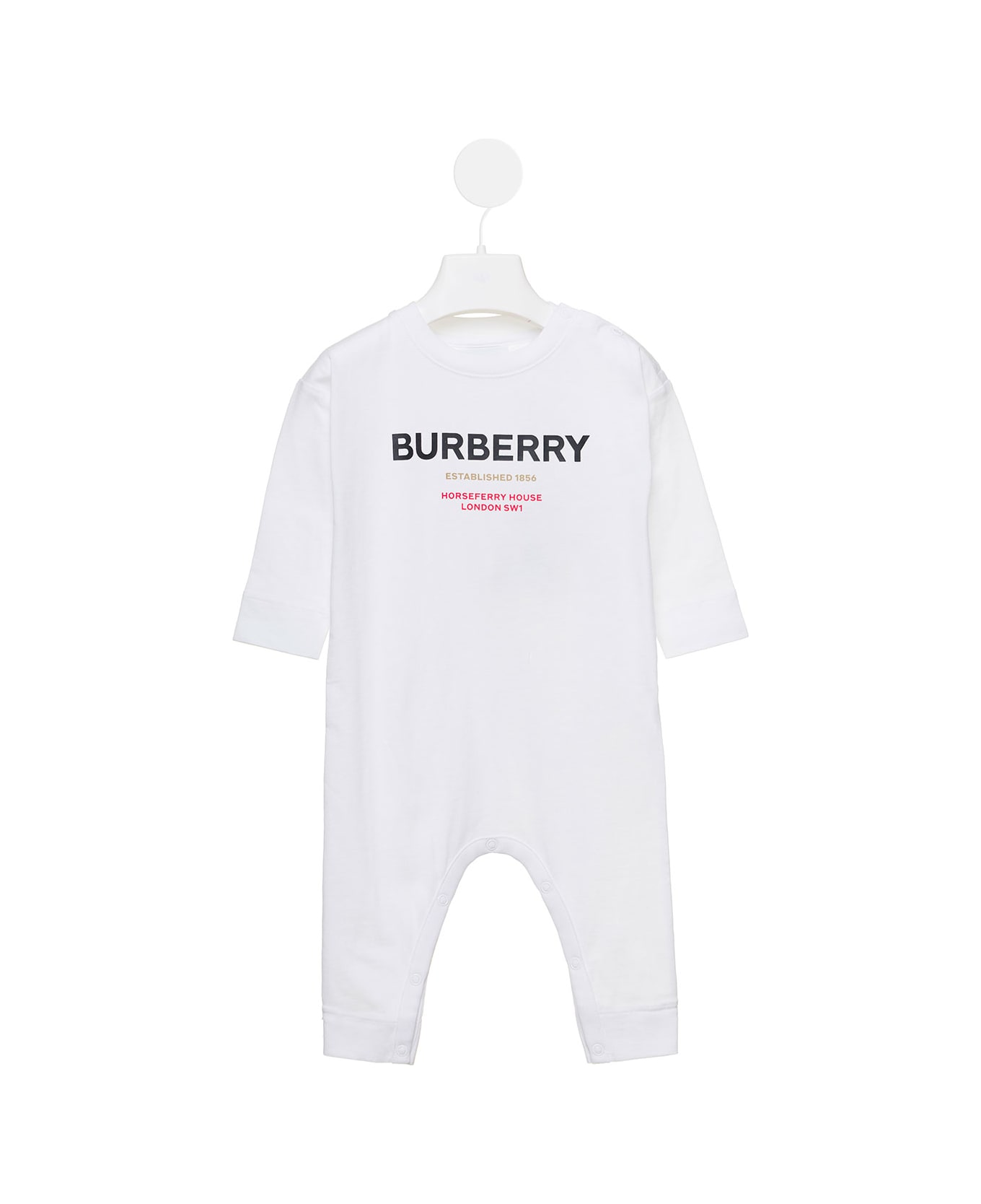 Burberry 'azari' White Onesie With Contasting Logo Lettering In Cotton Baby Burberry Kids - White