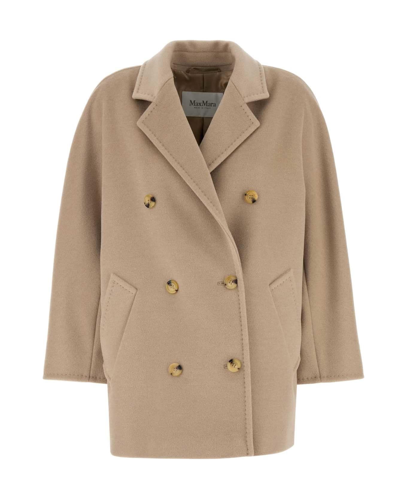 Max Mara Sand Wool Blend Rebus Coat - ECRU