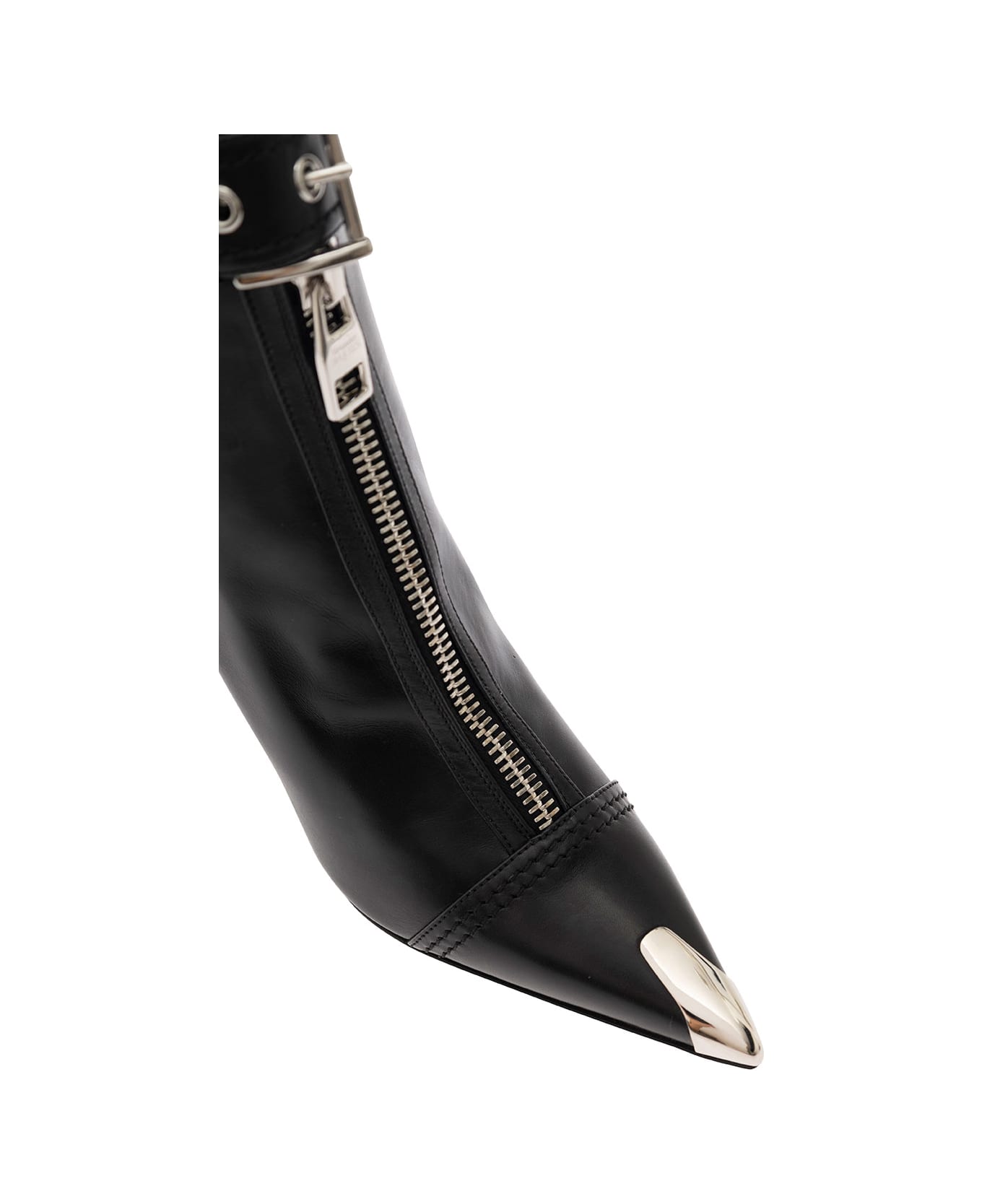 Alexander McQueen Black Ankle Boots With Buckle And Zip Closure In Leather Women - Black