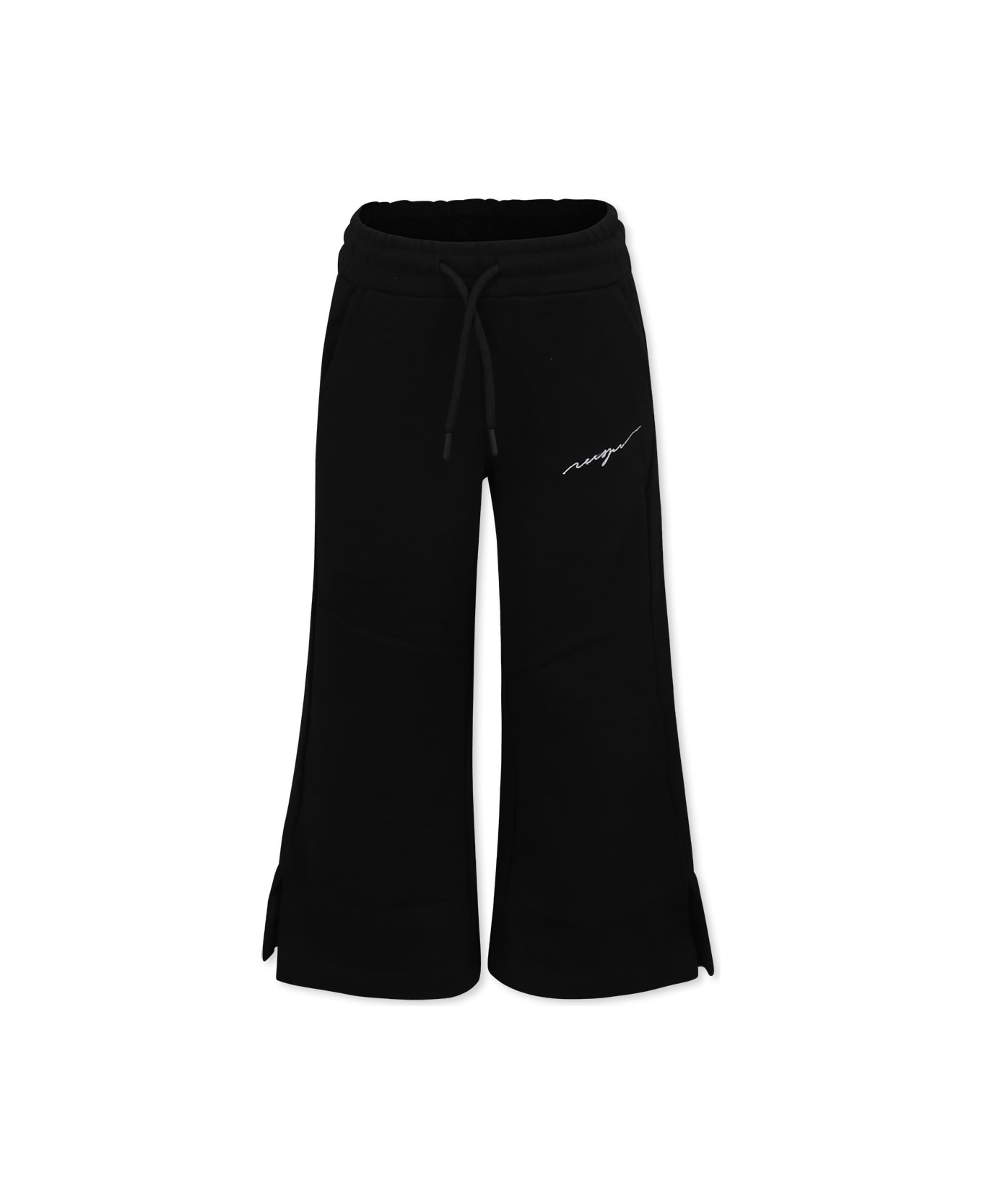 MSGM Black Trousers For Girl Avec Logo - Black