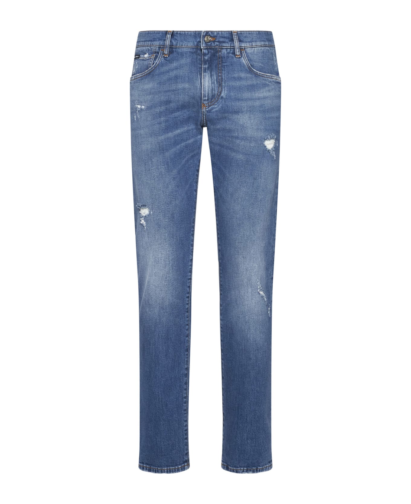 Dolce & Gabbana Distressed Slim-fit Jeans In Cotton Denim - Variante abbinata