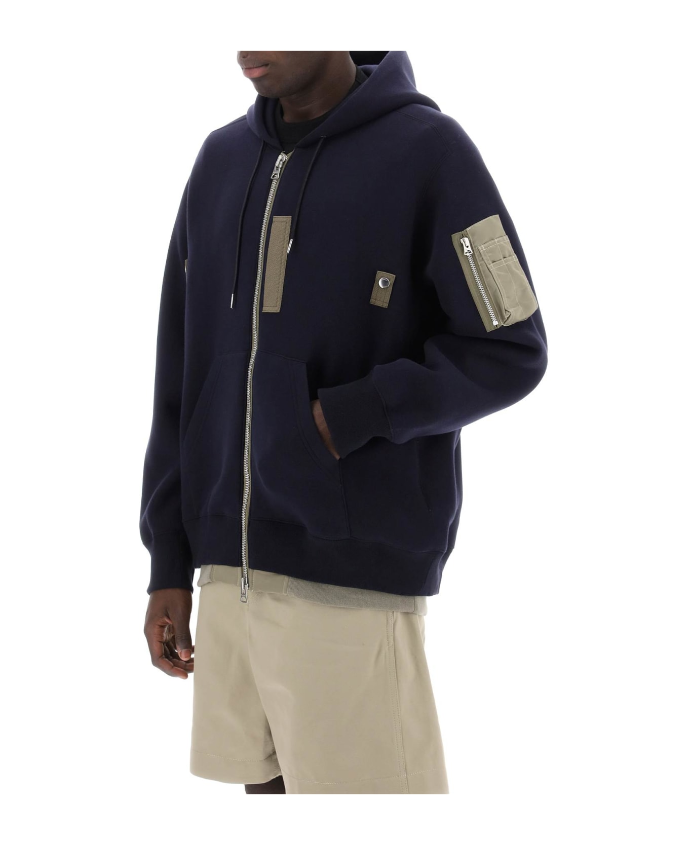 Sacai Full Zip Hoodie With Contrast Trims - NAVY (Blue)