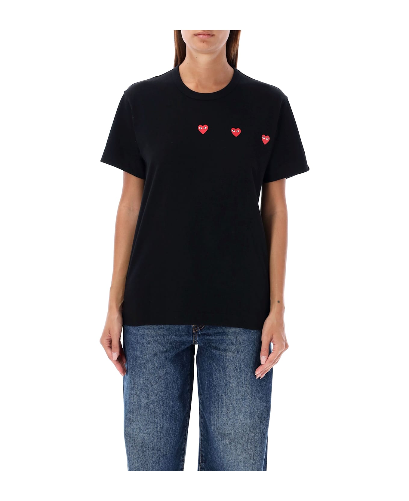 Comme des Garçons Play Three Hearts T-shirt - BLACK