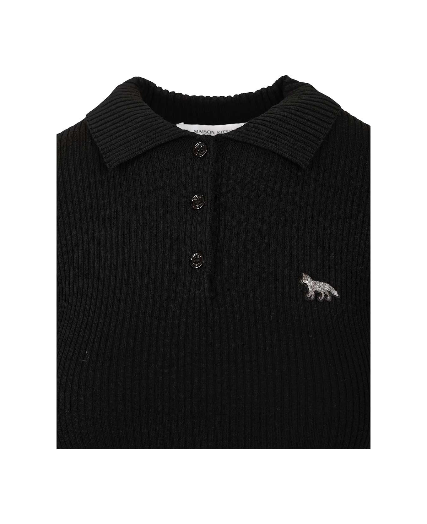 Maison Kitsuné Wool And Cotton Polo Shirt - BLACK
