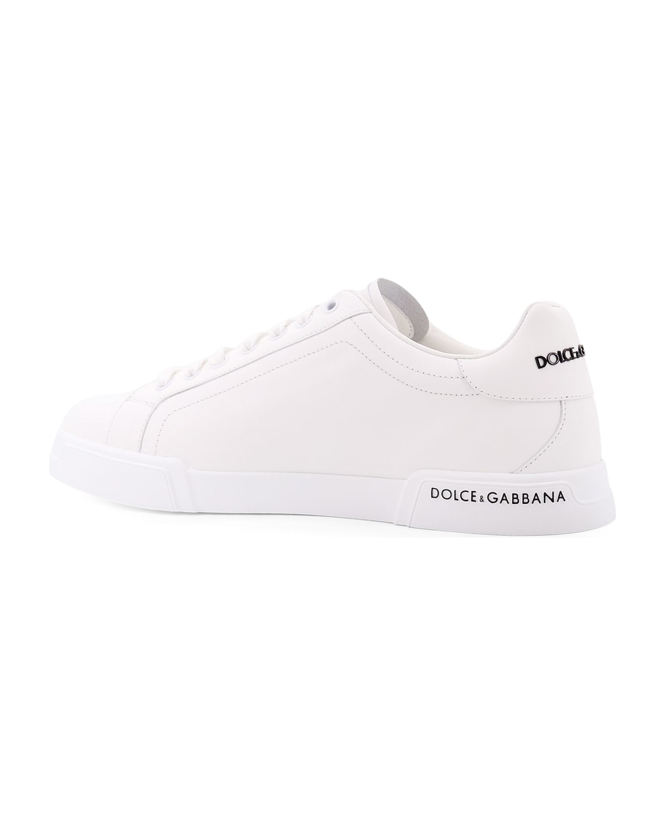 Dolce & Gabbana Leather Sneakers With Lateral Logo Patch - White