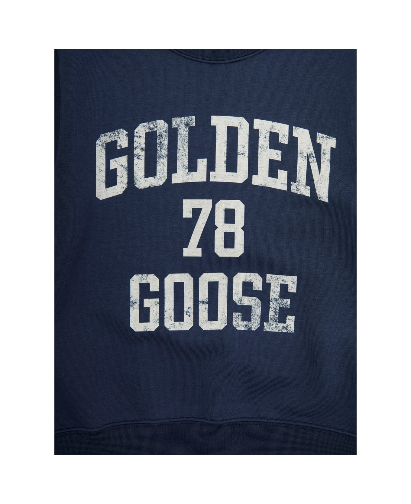 Golden Goose Blue Crewneck Sweatshirt With Maxi Vintage Logo Lettering Print On The Front In Cotton Blend Boy - Blu