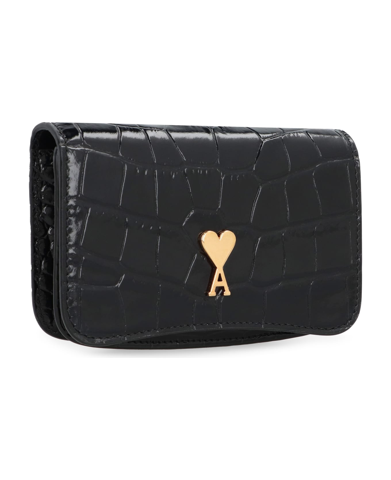 Ami Alexandre Mattiussi Paris Paris Leather Card Holder With Strap - black