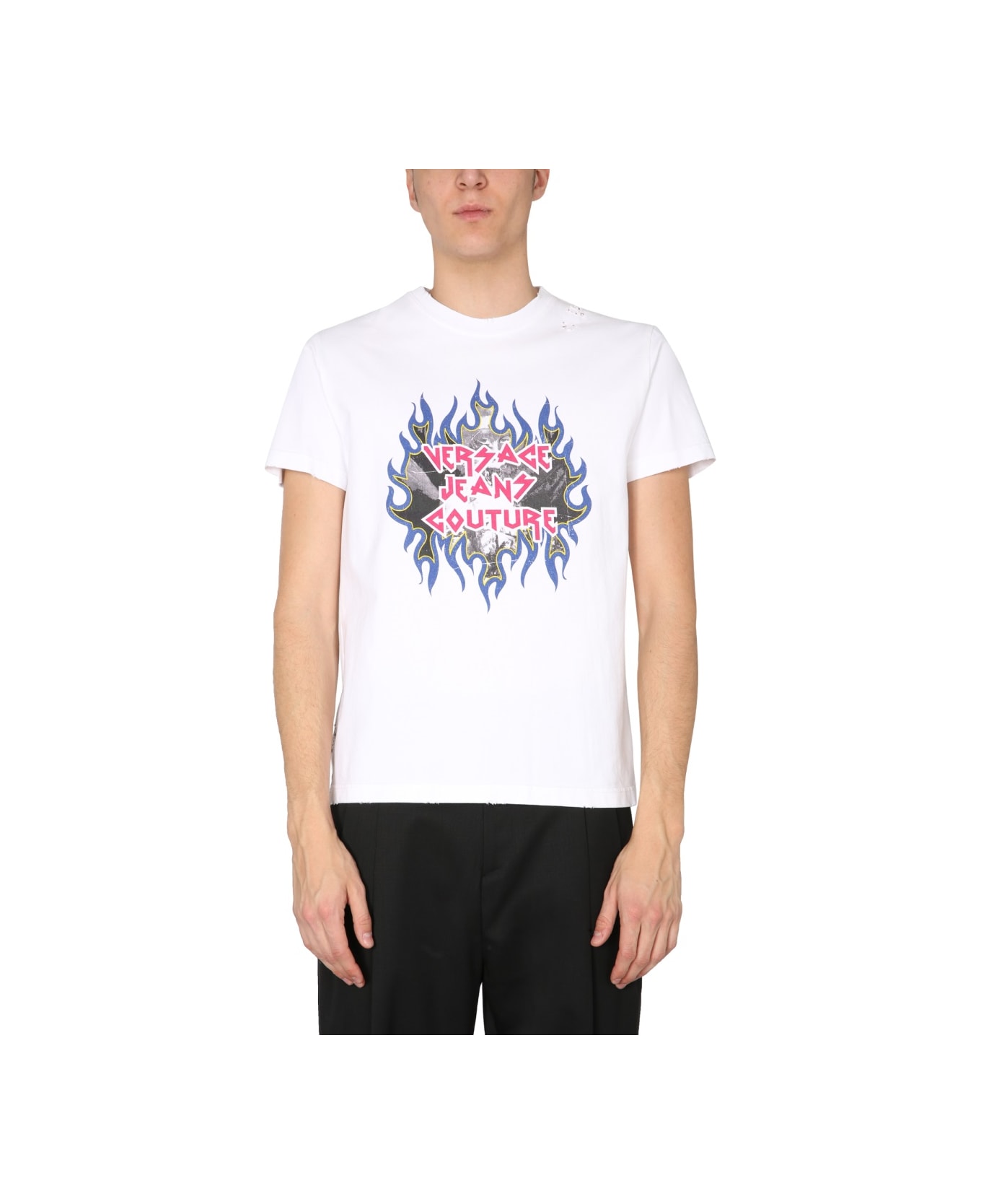Versace Jeans Couture T-shirt With Rock Logo Print - WHITE