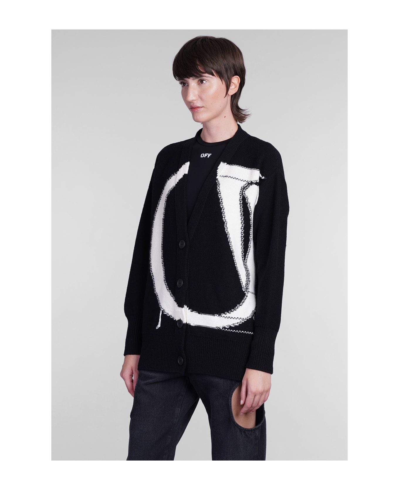 Off-White Cardigan In Black Wool - black