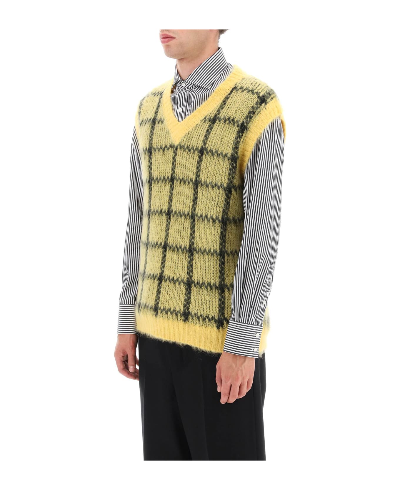 Marni Brushed-mohair Vest With Check Motif - MAIZE (Yellow)
