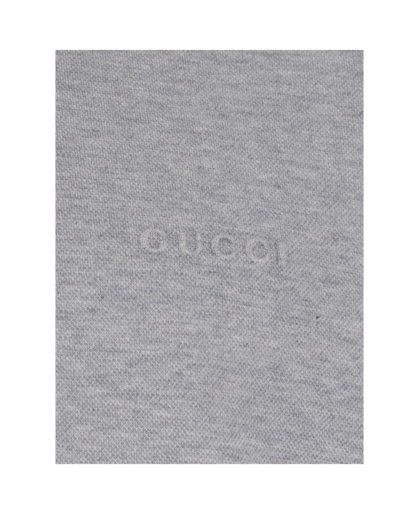 Gucci Grey Polo Shirt With Striped Collar And Tone-on-tone Embroidered Logo On The Front In Cotton Man - Grey